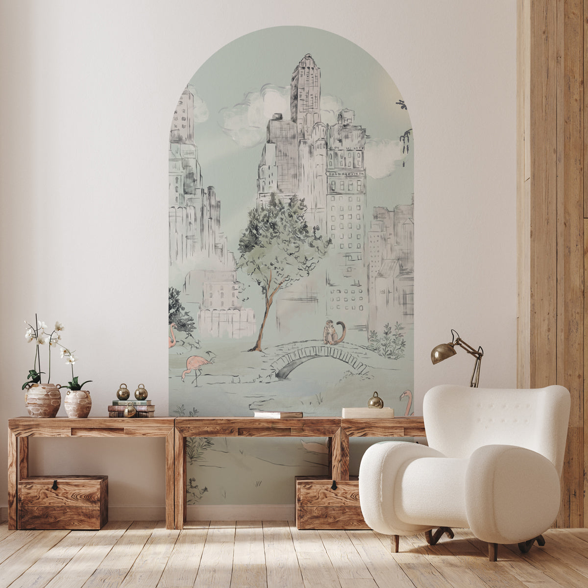 Peel and Stick Arch Wallpaper Decal - New York Central Park Skyline Design - Self-Adhesive Wall Mural for Bedroom, Living Room & Nursery Decor