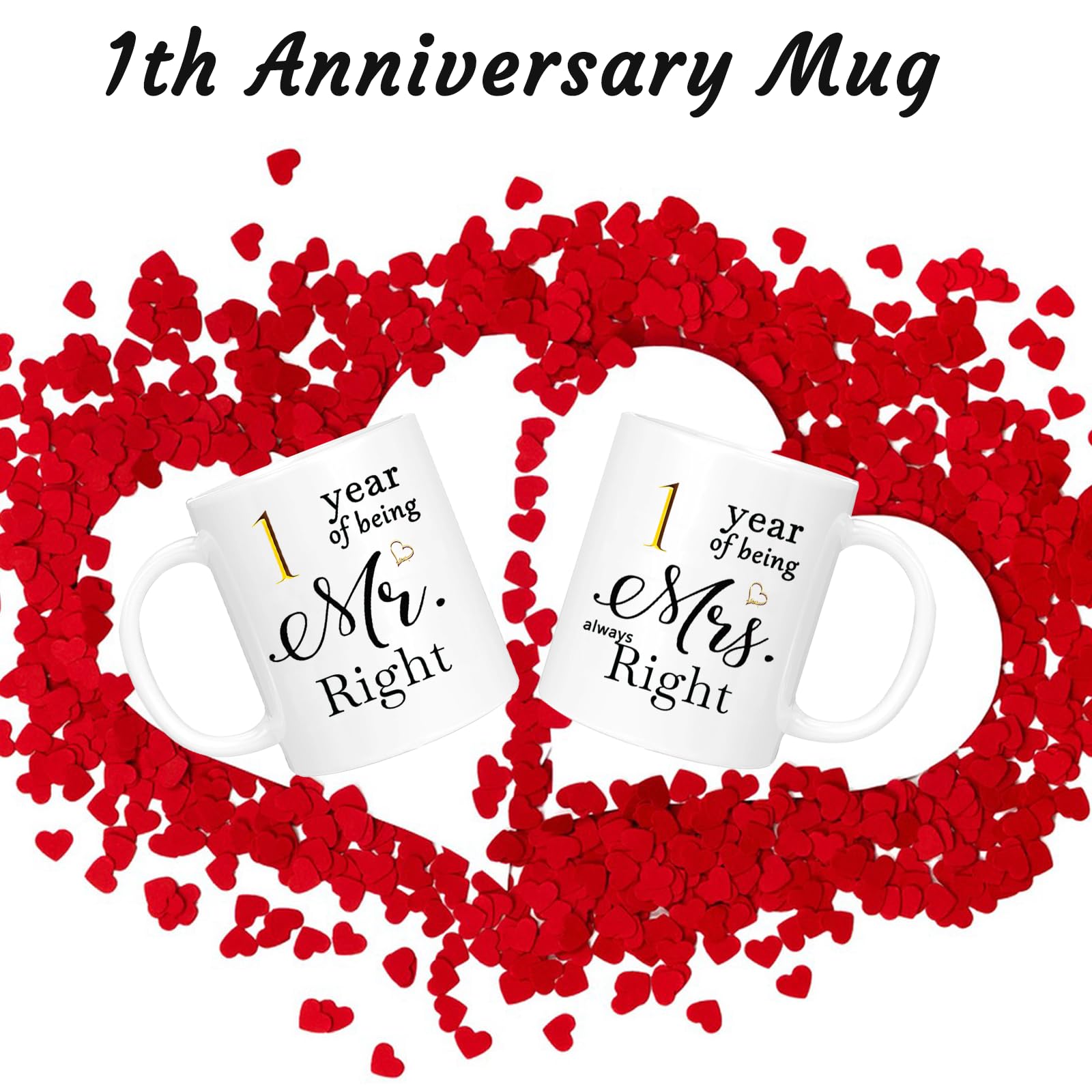 1st Anniversary Coffee Mugs Set of 2 - Romantic 11oz Ceramic Cups for Couples, Wife, Husband, Parents & Grandparents - Perfect 1 Year Wedding & Engagement Gift for Coffee Lovers (Ideal for Anniversaries, Valentine's Day & Romantic Breakfast in Bed)