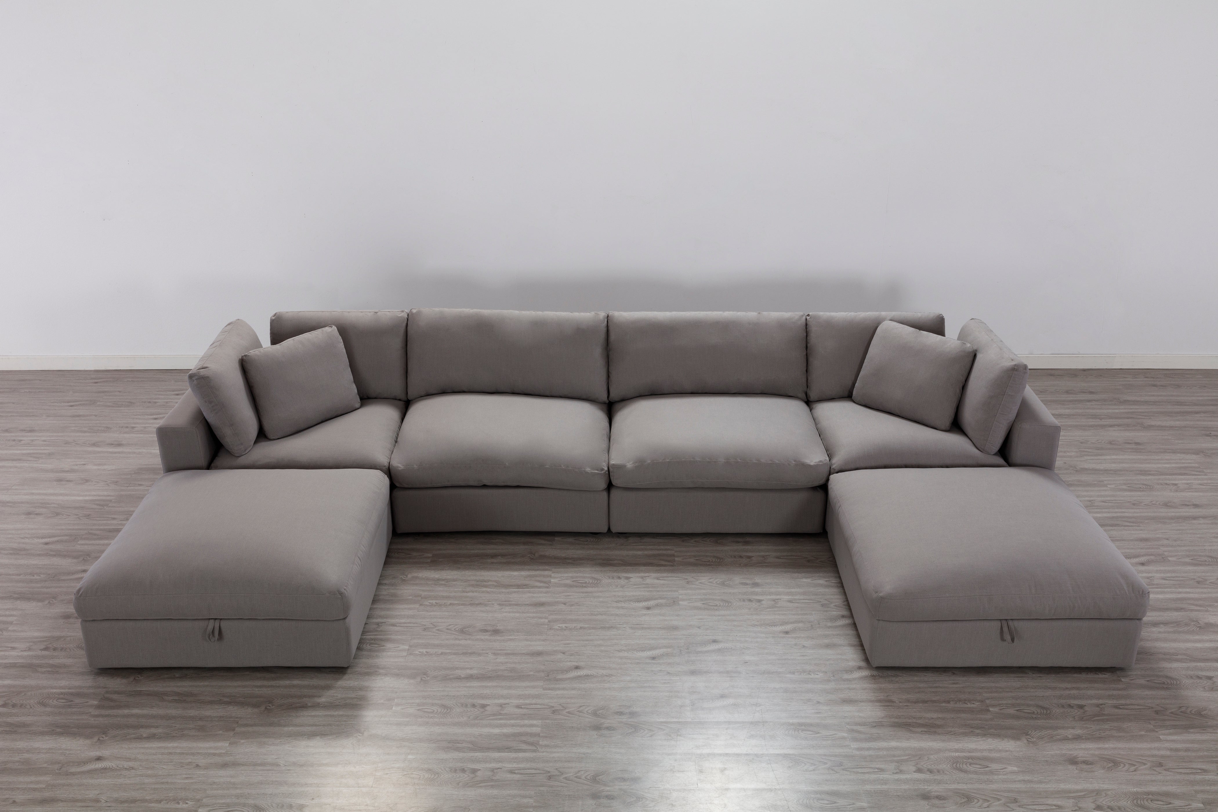 Rivas Contemporary Feather Fill 5-Piece Modular Sectional Sofa with 2 Ottomans in Graphite - Perfect for Living Room, Lounge & Family Room Comfort