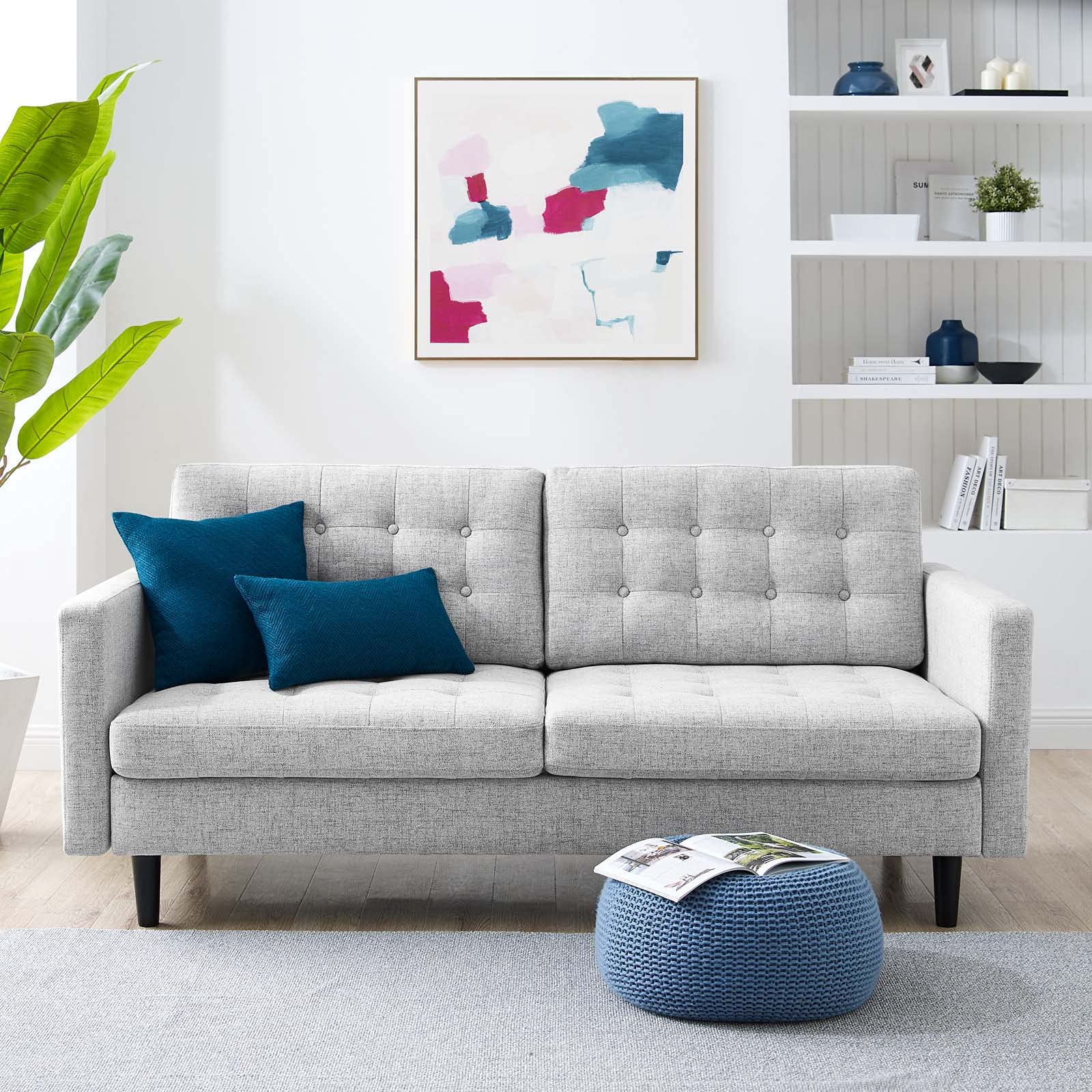 Modway Exalt Modern Light Gray Sofa - Comfortable 3-Seater Couch for Living Room, Lounge & Office - Soft Fabric Upholstery, Sturdy Wooden Frame