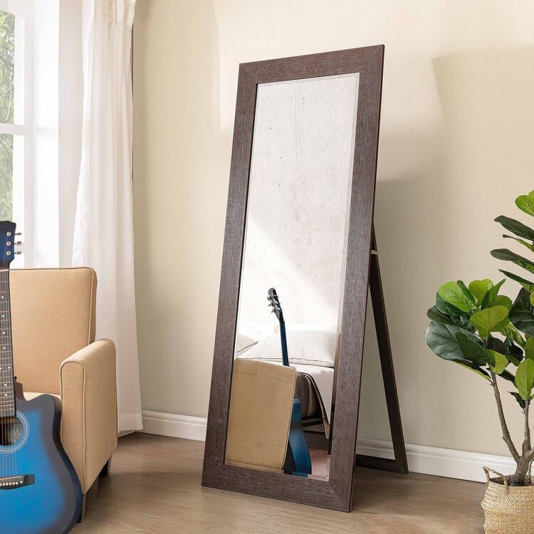 Large Farmhouse Mirror - Rustic Wall Decor for Bathroom, Living Room & Dressing Room | Smooth Espresso Finish | Floor/Wall Mounted | Perfect for Farmhouse, Vintage & Boho Home Decor Styles