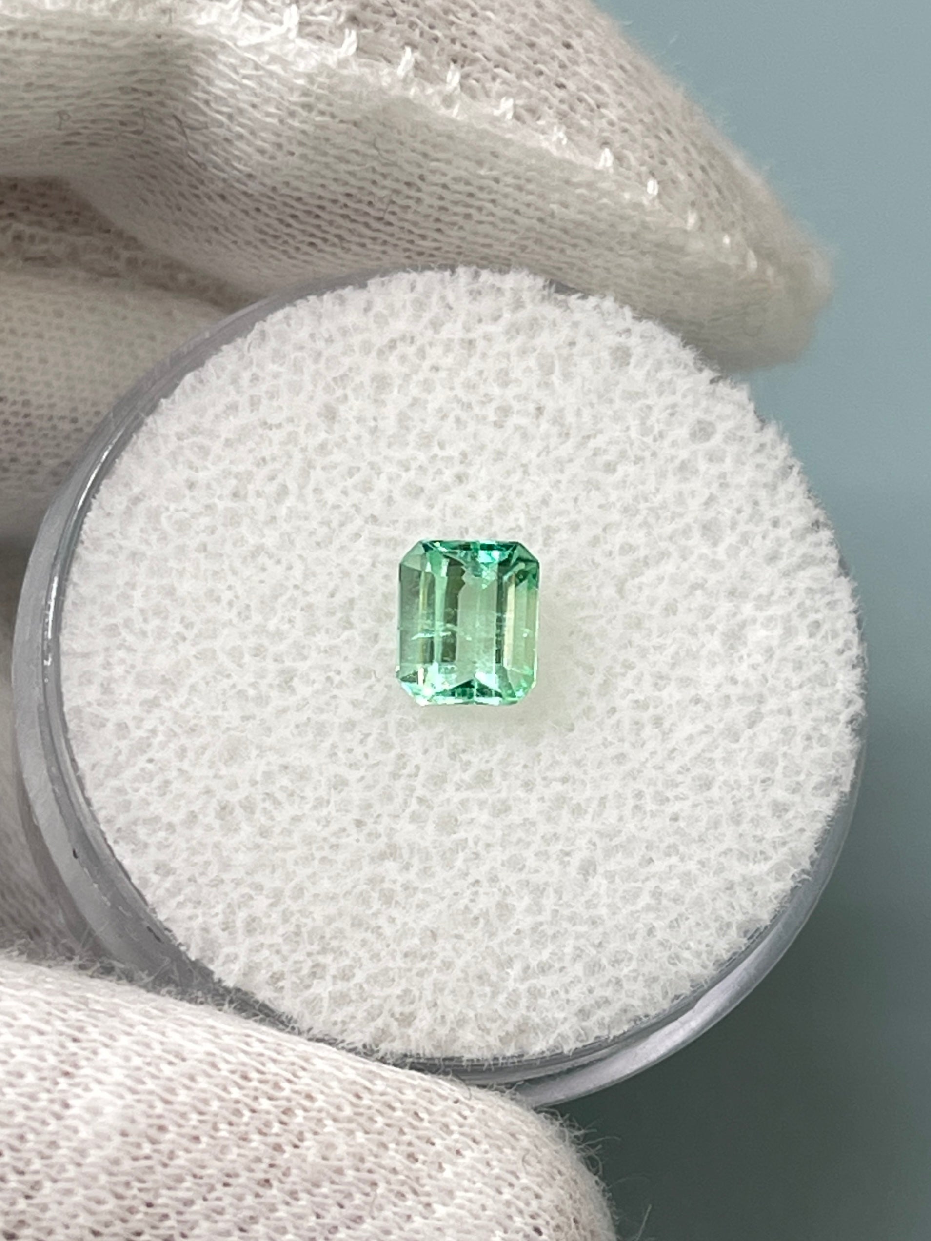 14K Gold Custom Pendant with 0.57 Carat 5.5x4.6mm Pastel Green Natural Colombian Loose Emerald - Emerald Cut Gemstone Jewelry for Elegant Necklace & Special Occasion Gifts