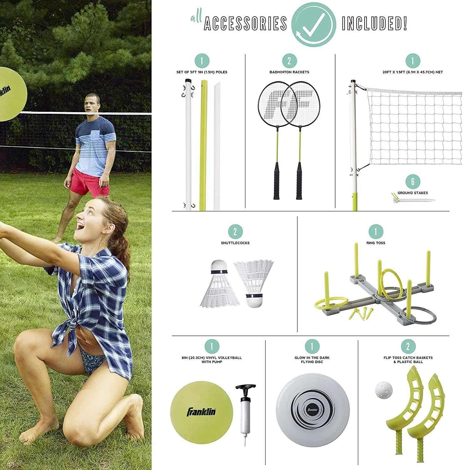 Franklin Fun 5-in-1 Outdoor Game Set for Kids - Cornhole, Ladder Toss, Ring Toss, Washer Toss & More - Perfect for Backyard, Picnic, Beach and Family Gatherings