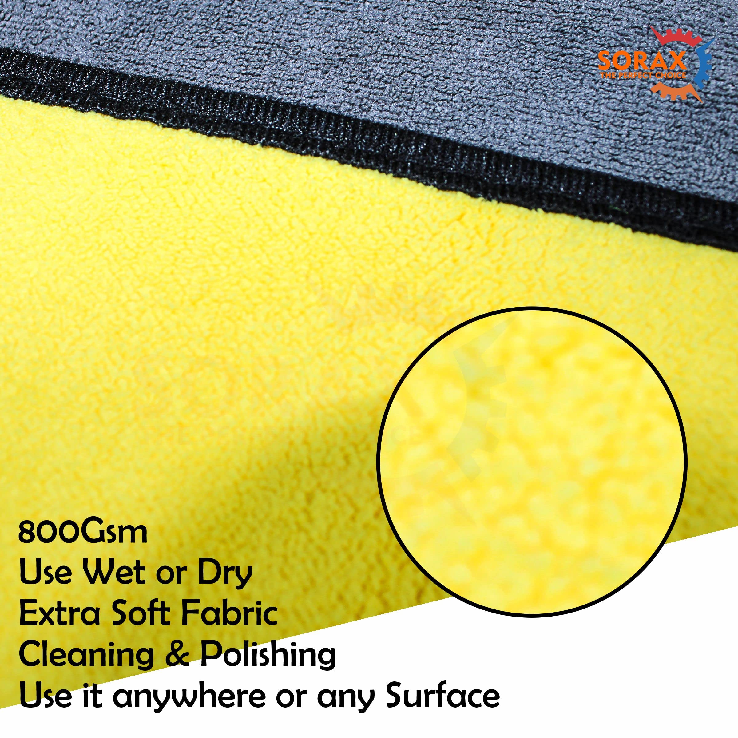 SORAX 800GSM Ultra Absorbent Microfiber Cleaning Cloths - 4 Pack Yellow Kitchen Towels for Dusting, Polishing & Multi-Surface Cleaning | Perfect for Dishes, Cars, Windows & Household Chores