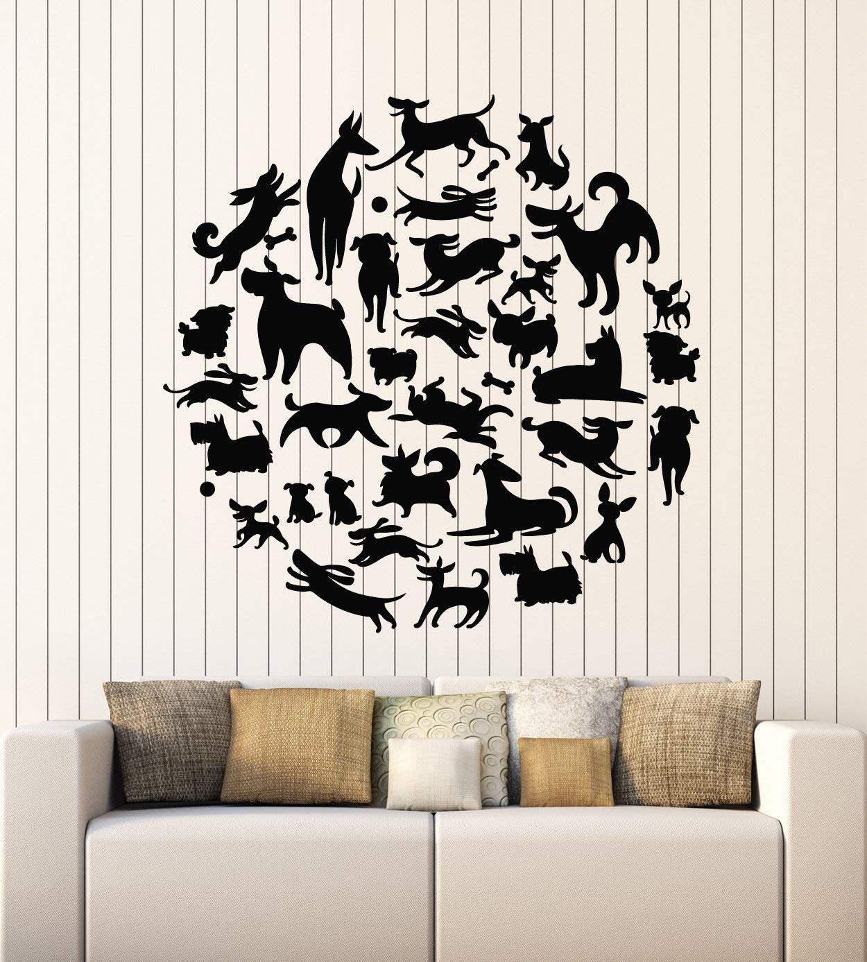 Large Removable Vinyl Wall Decal - Cute Dogs & Pets Animal Nursery Decor Sticker Mural (Black) - Perfect for Kids Room, Living Room & Home Decor