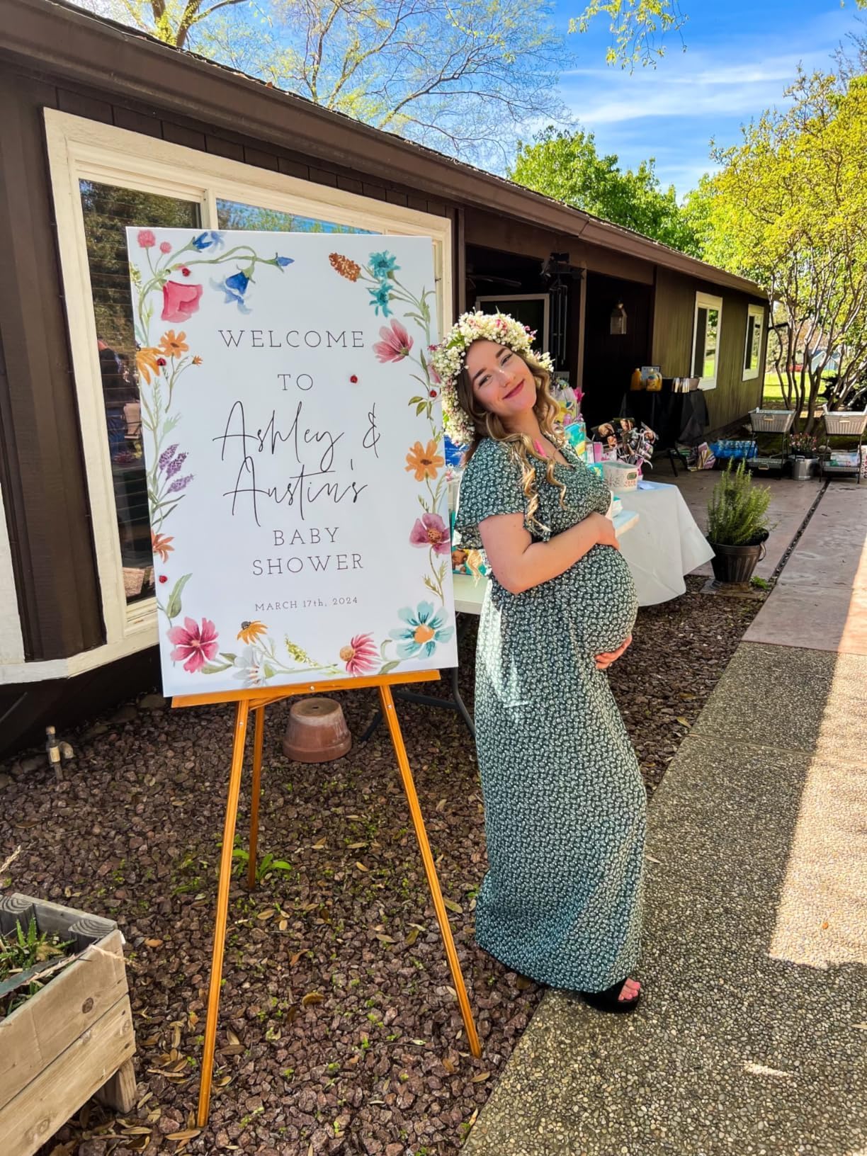 Boho Floral Print V-Neck Maternity Dress with Smocked Waist & Flutter Sleeves - Perfect for Baby Showers, Maternity Photoshoots and Summer Occasions