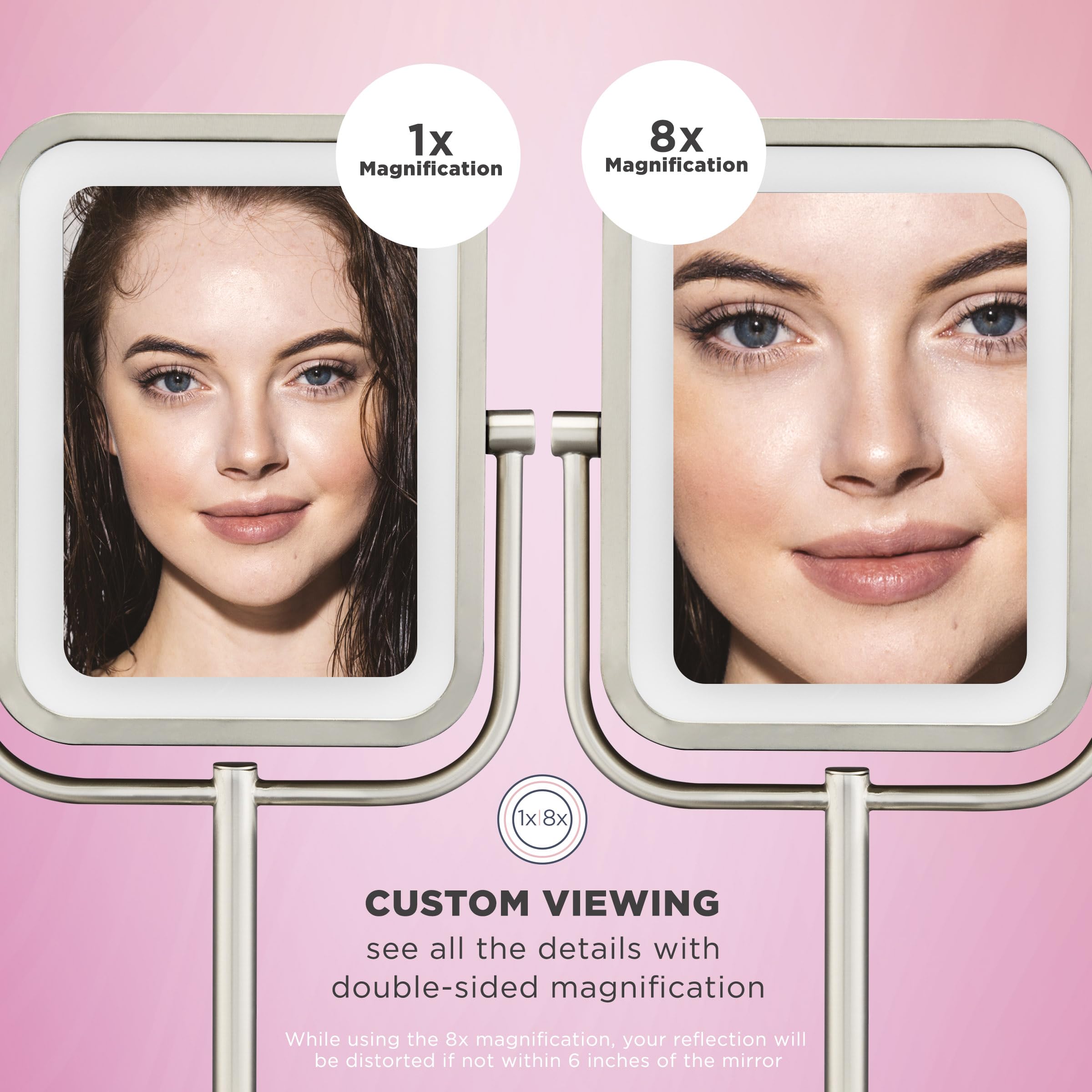 Conair Lighted Makeup Mirror with LED Lights - 1X/8X Magnifying Vanity Mirror, Battery Operated in Brushed Nickel - Perfect for Home & Travel Makeup Application, Skincare Routine & Eyebrow Grooming