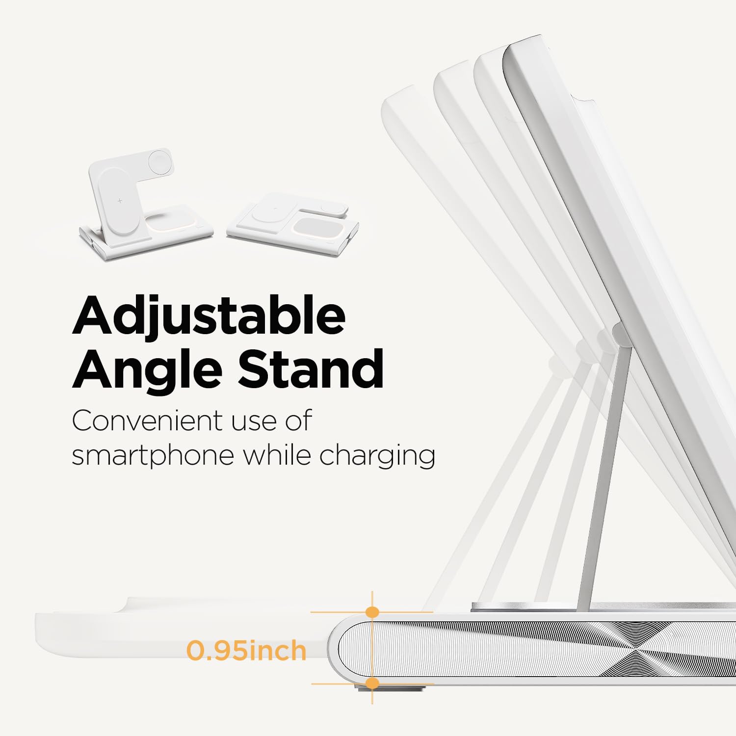 Mooas 3-in-1 Wireless Charging Station - 15W Fast Wireless Charger with Night Light - Compatible with iPhone 15/14/13/12/11/XR/XS/8/Pro/Max/Ultra, Samsung S24/S23/S22/S21, AirPods & Galaxy Watch - Perfect for Bedside, Office & Travel Charging Needs