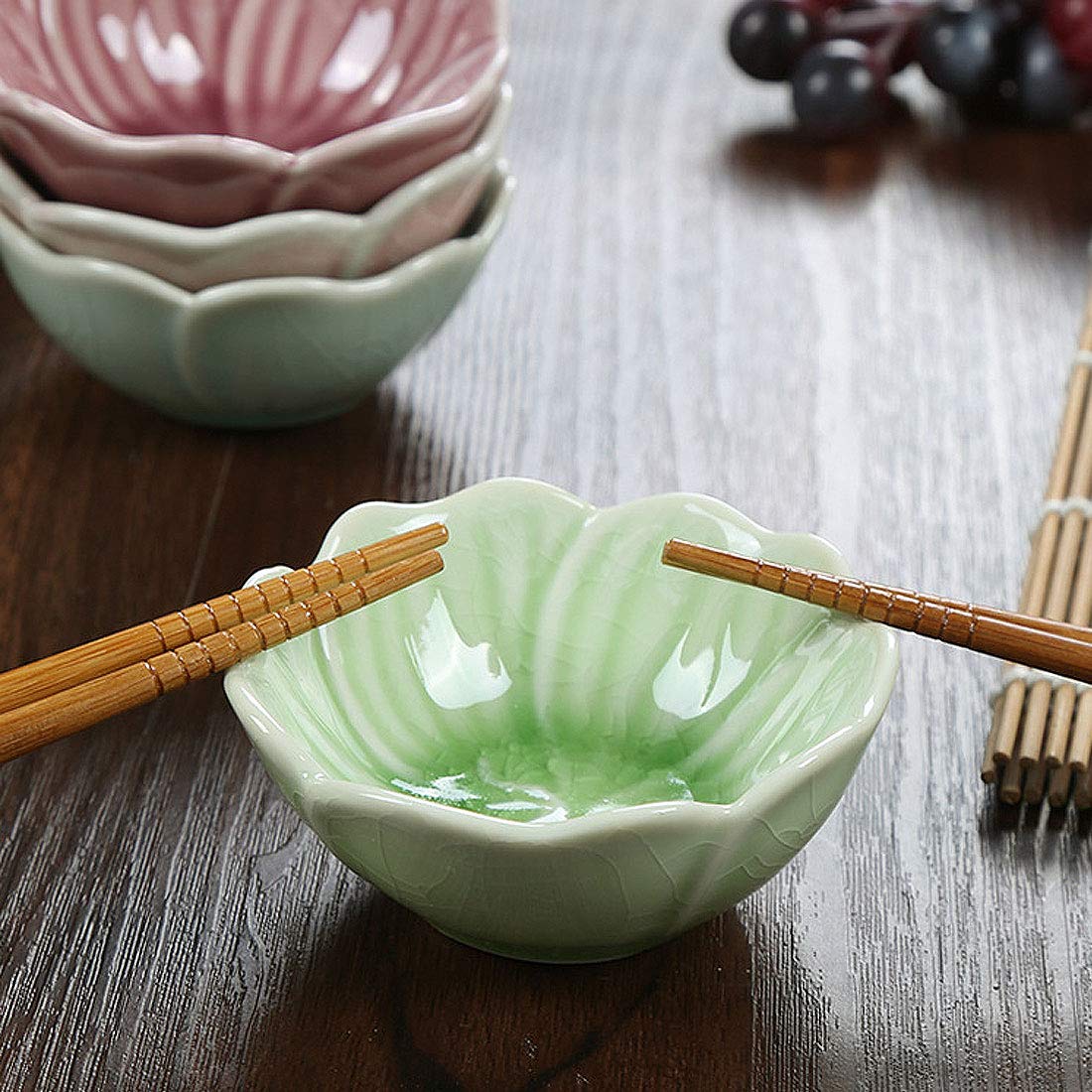VanEnjoy 4-Piece Colorful Glazed Ceramic Soy Sauce Bowls - Floral Pattern Appetizer Plates, Condiment Dishes for Sushi, Dumplings & Asian Cuisine - Perfect for Restaurants, Home Dining & Party Serving