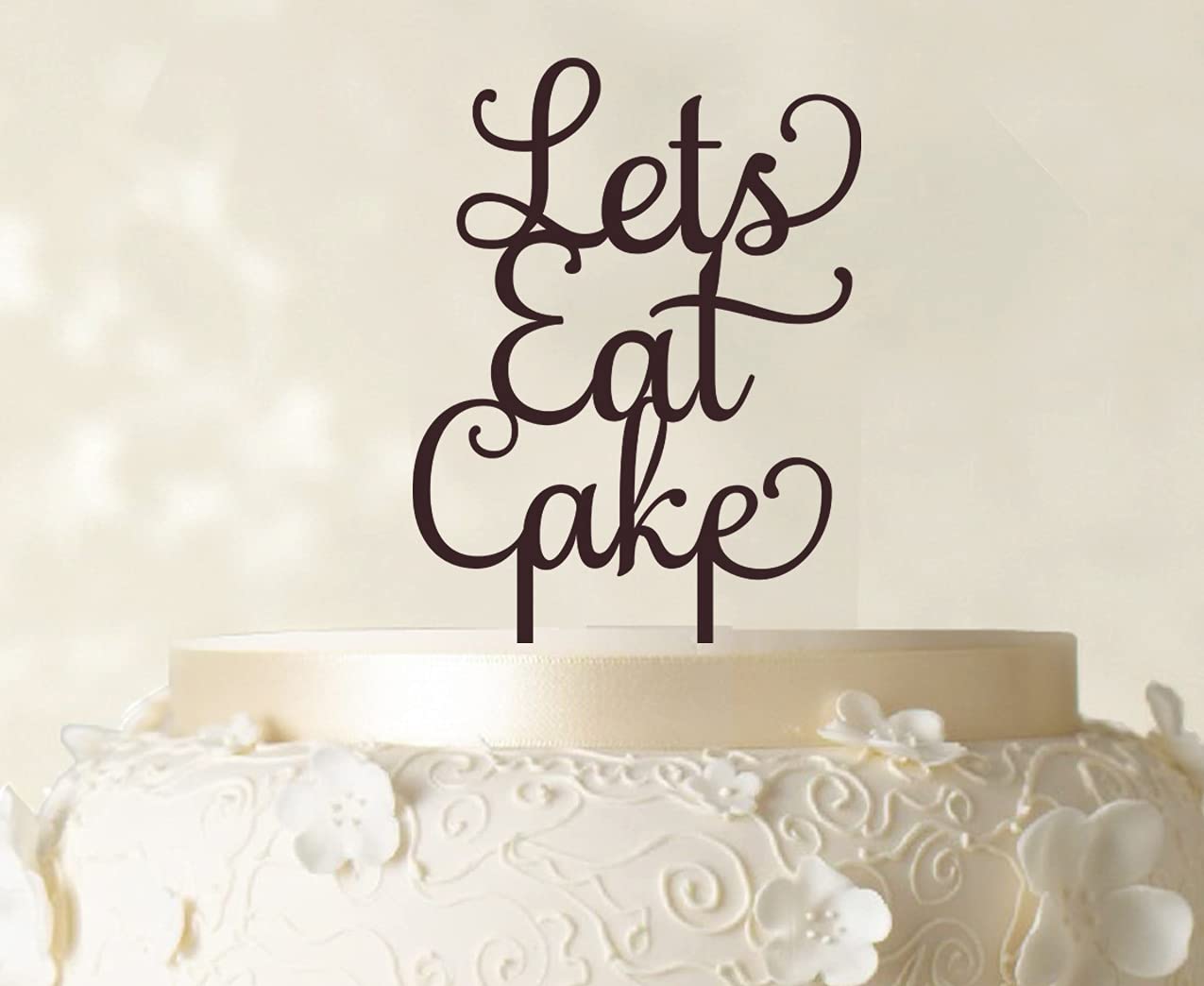 Printtoo 'Let's Eat Cake' Birthday Cake Topper - Brown Cake Decorations (5-7 Inches Wide) - Perfect for Birthday Parties, Wedding Cakes & Special Celebrations