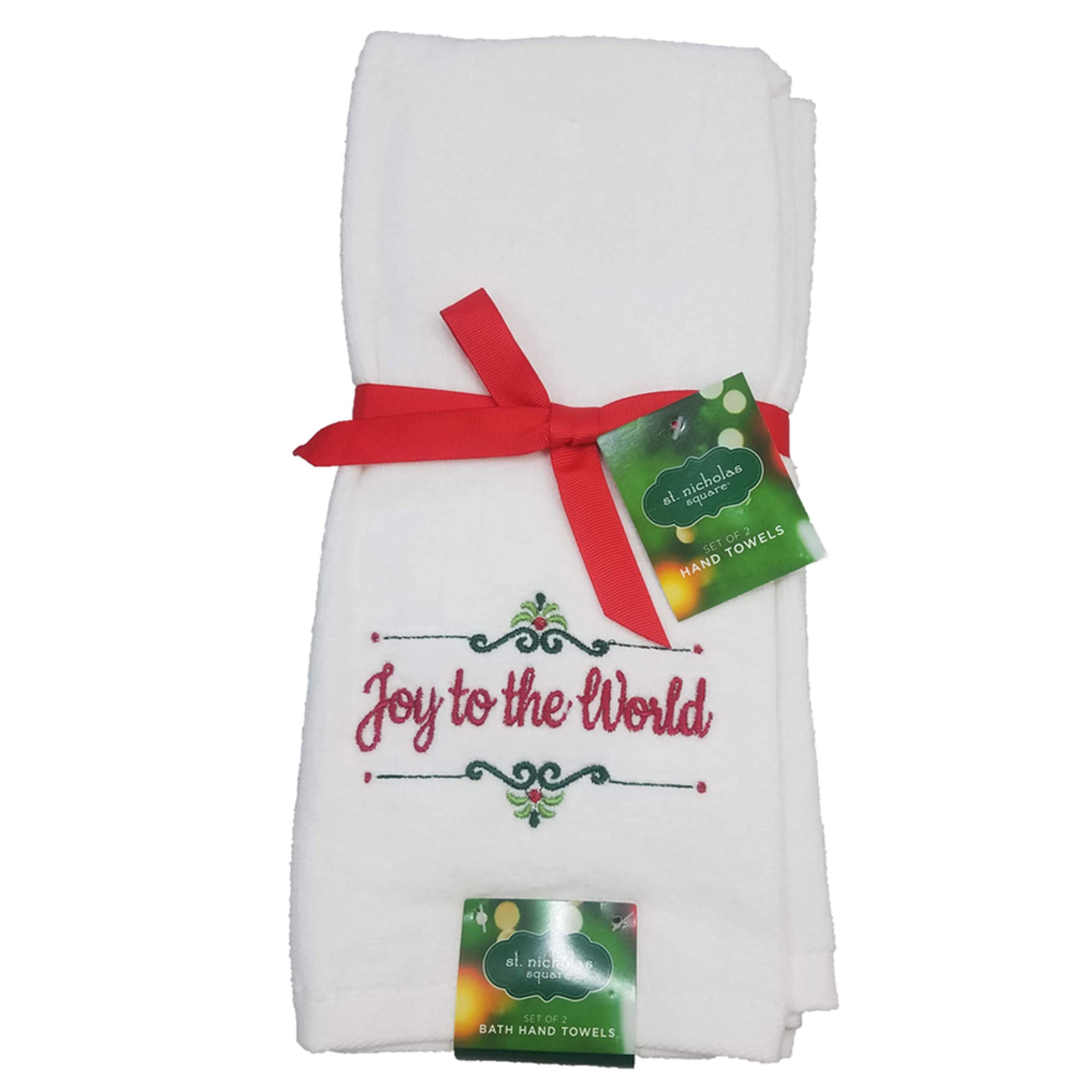 Personalized Christmas Monogrammed Hand Towels for Kitchen & Bathroom - Joy to The World Design - Perfect for Holiday Decor & Gift Giving