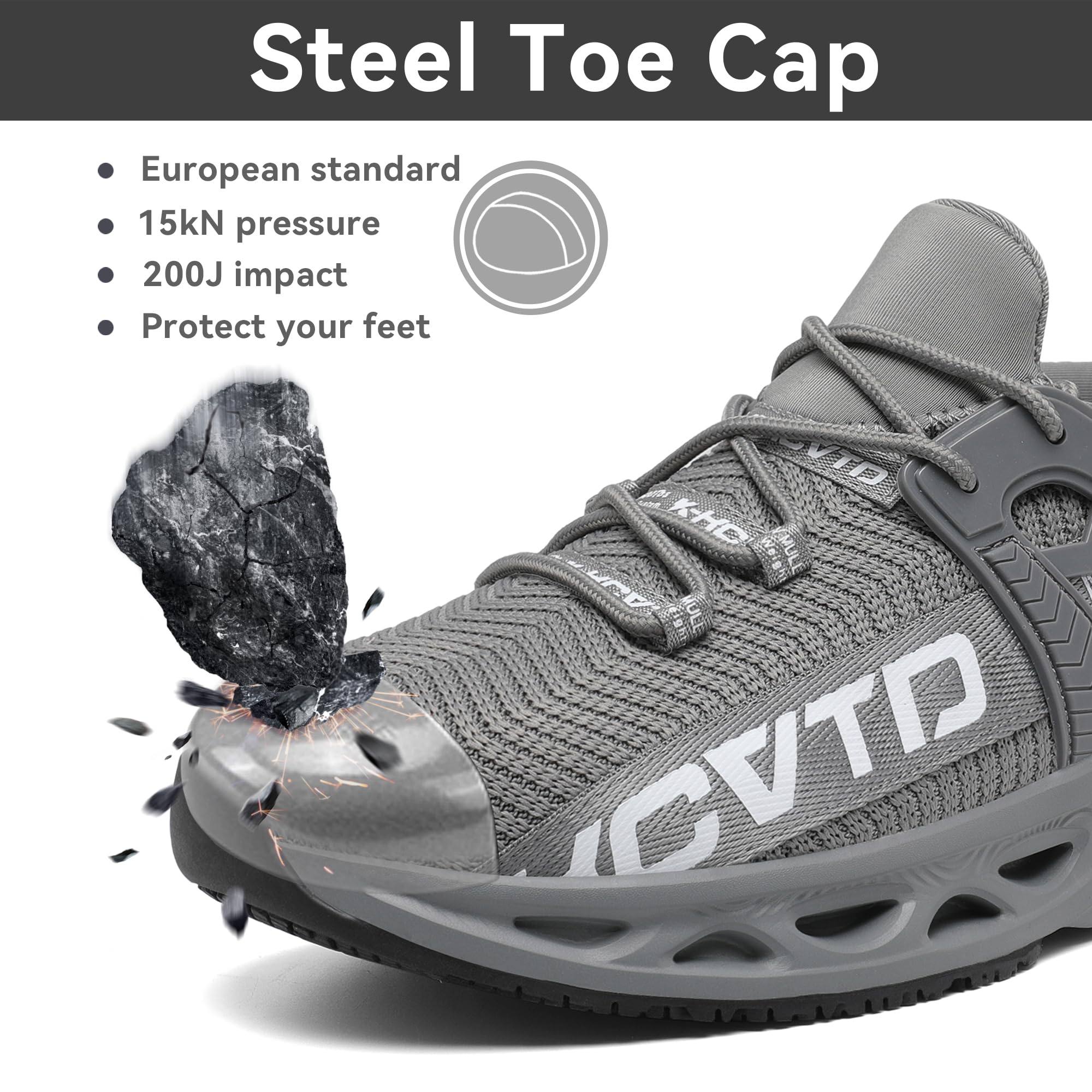 KCVTD Steel Toe Work Shoes for Men & Women - Safety Sneakers with Puncture Proof & Slip Resistant Construction - Durable for Construction, Warehouse & Outdoor Work