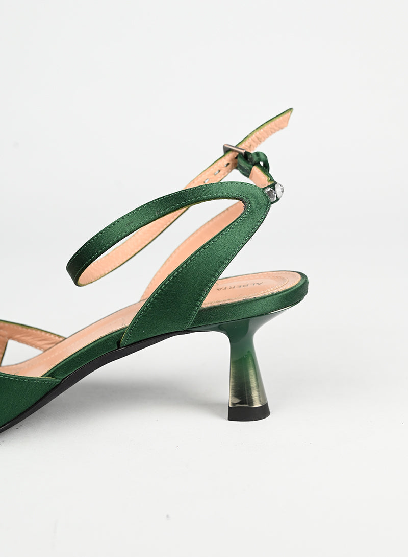 Alberta Ferretti Green Satin Sandals Size 38 | Elegant Women's Dress Sandals for Weddings & Evening Events