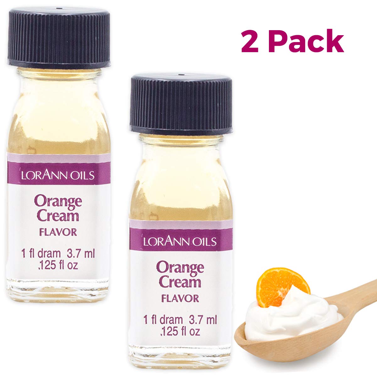 LorAnn Oils Super Strength Flavoring - Orange Cream (Pack of 2, 0.125 fl oz) - 4X Stronger Than Extracts for Candy Making, Baking, Hard Candy & DIY Flavor Oils - Perfect for Desserts, Ice Cream & Beverages