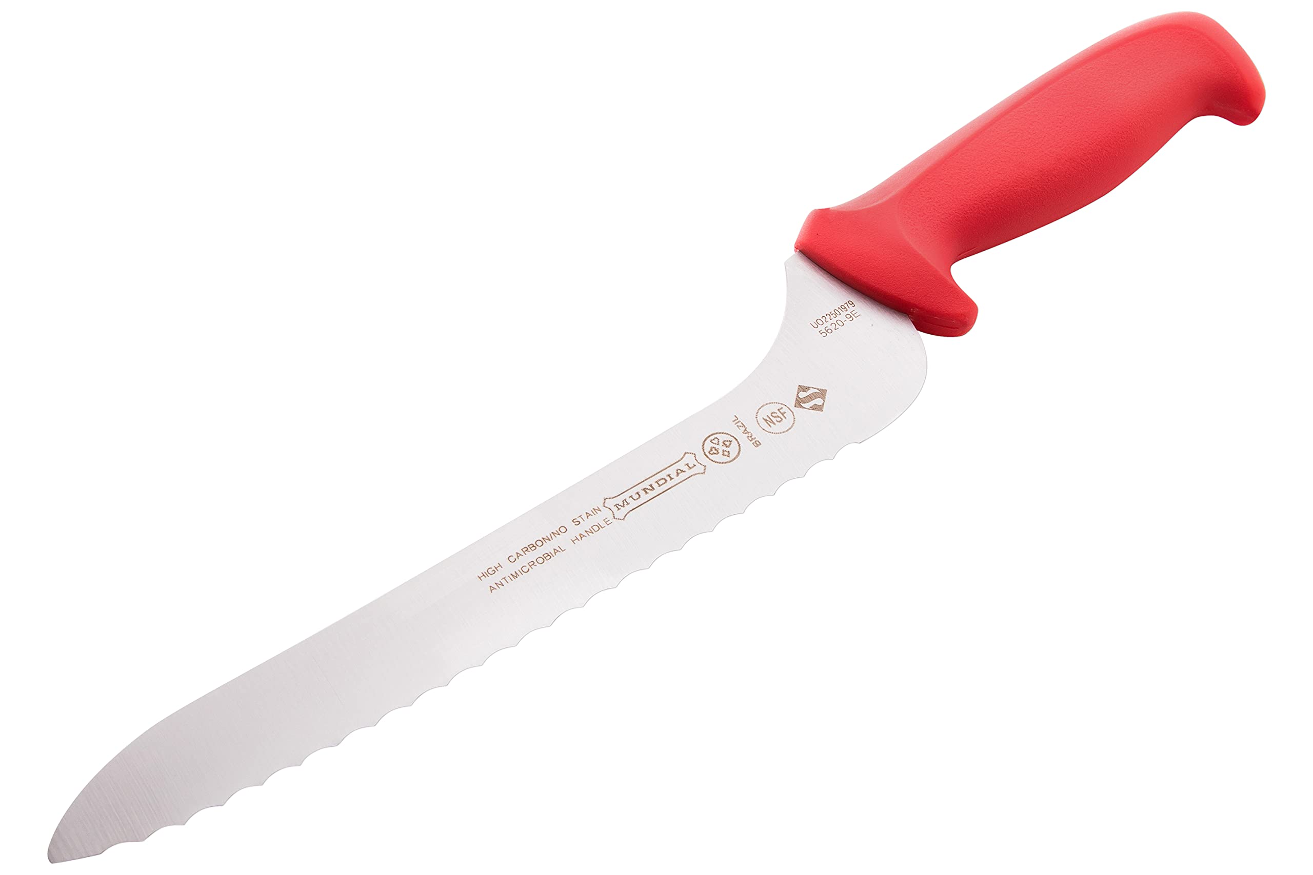 R5620-9E 9-Inch Offset Serrated Bread Knife with Red Handle – Perfect for Slicing Sandwiches, Baguettes & Artisan Loaves