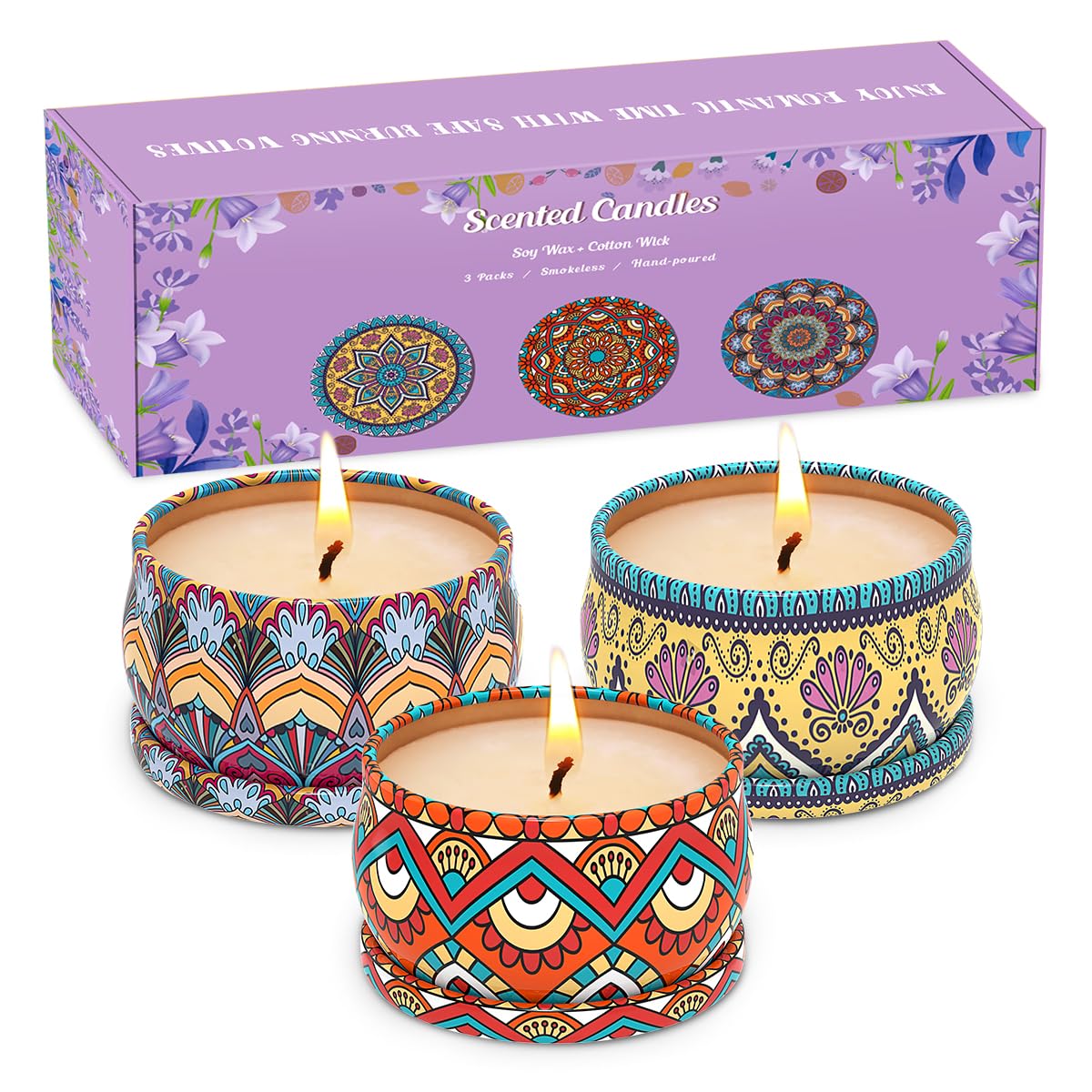 3 Pack Scented Soy Wax Candles - Aromatherapy Stress Relief, Relaxing Gifts for Women, Perfect for Thanksgiving, Christmas, Housewarming & Birthday - Ideal for Home Spa, Yoga, Meditation & Romantic Dinners