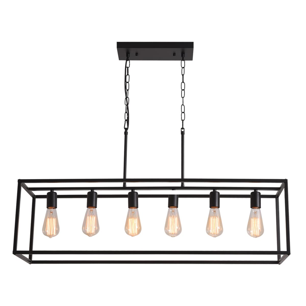 Garwarm 6-Light Black Metal Linear Chandelier - Modern Industrial Cage Pendant Lighting for Kitchen Island & Dining Room | Durable Ceiling Light Fixture for Home & Restaurant Decor