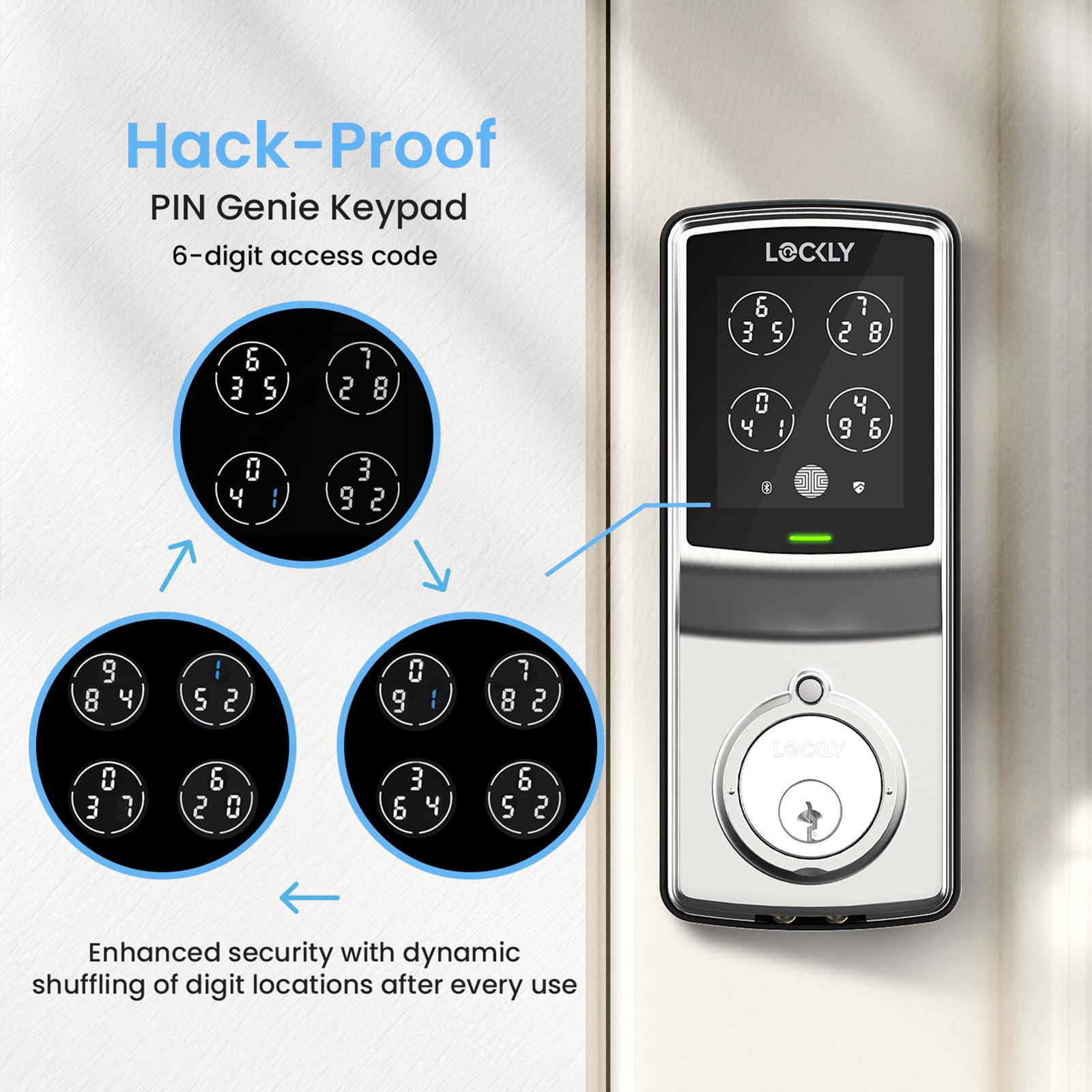 Lockly Smart Lock Model 7S - Bluetooth Enabled Keyless Entry Deadbolt with PIN Genie® Digital Keypad | Smart Home Security for Front Doors | Works with Alexa & Auto-Lock Feature | Perfect for Vacation Homes, Rentals & Modern Smart Homes