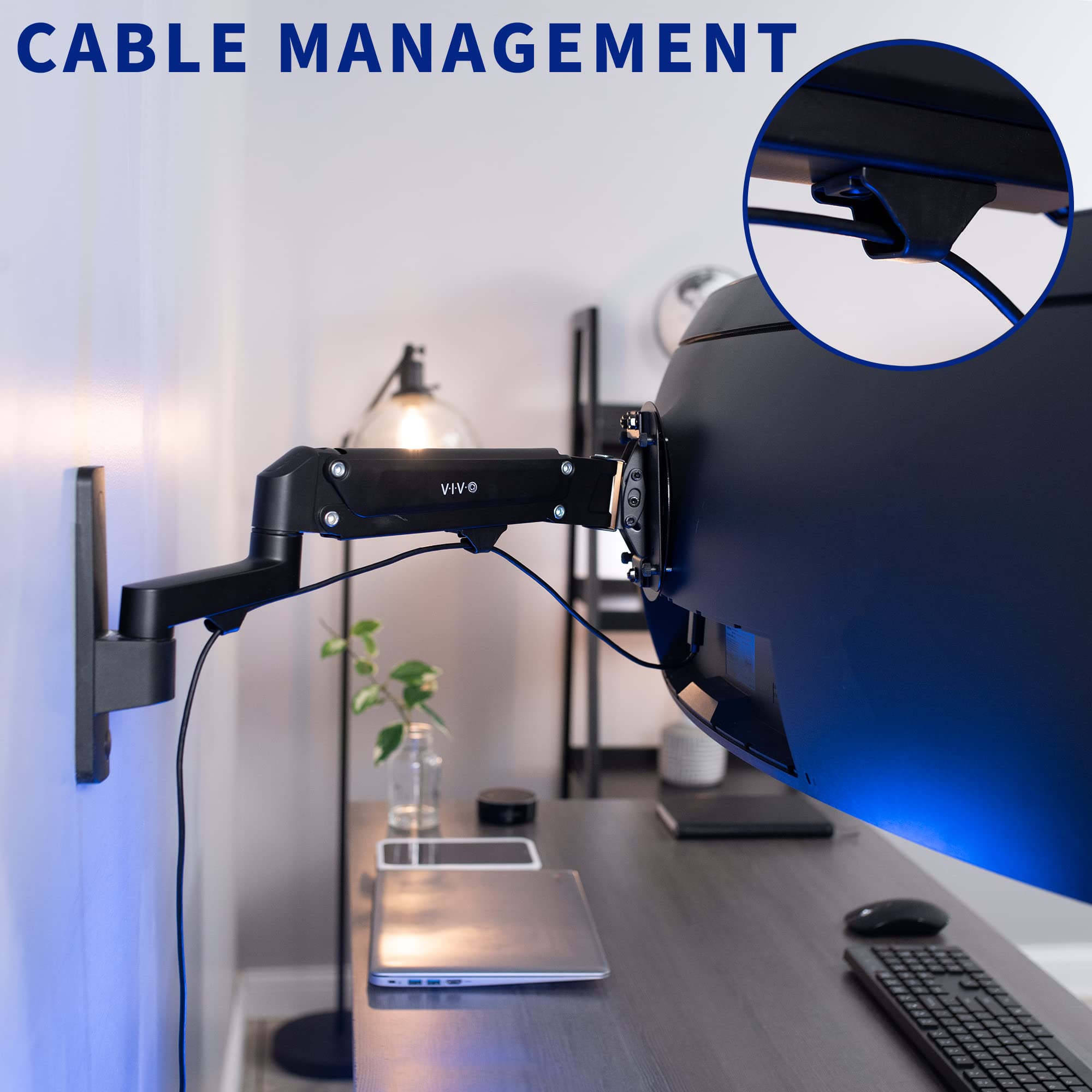VIVO Premium Aluminum Single/Dual Monitor Wall Mount - Adjustable Pneumatic Arm for 2 Screens up to 27