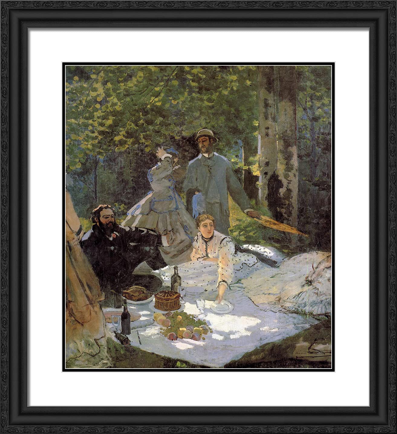 Claude Monet 'Lunch on the Grass' Central Panel Art Print - 20x22 Inch Black Ornate Framed Wall Decor with Double Matting - Perfect for Living Room, Bedroom & Office Decor