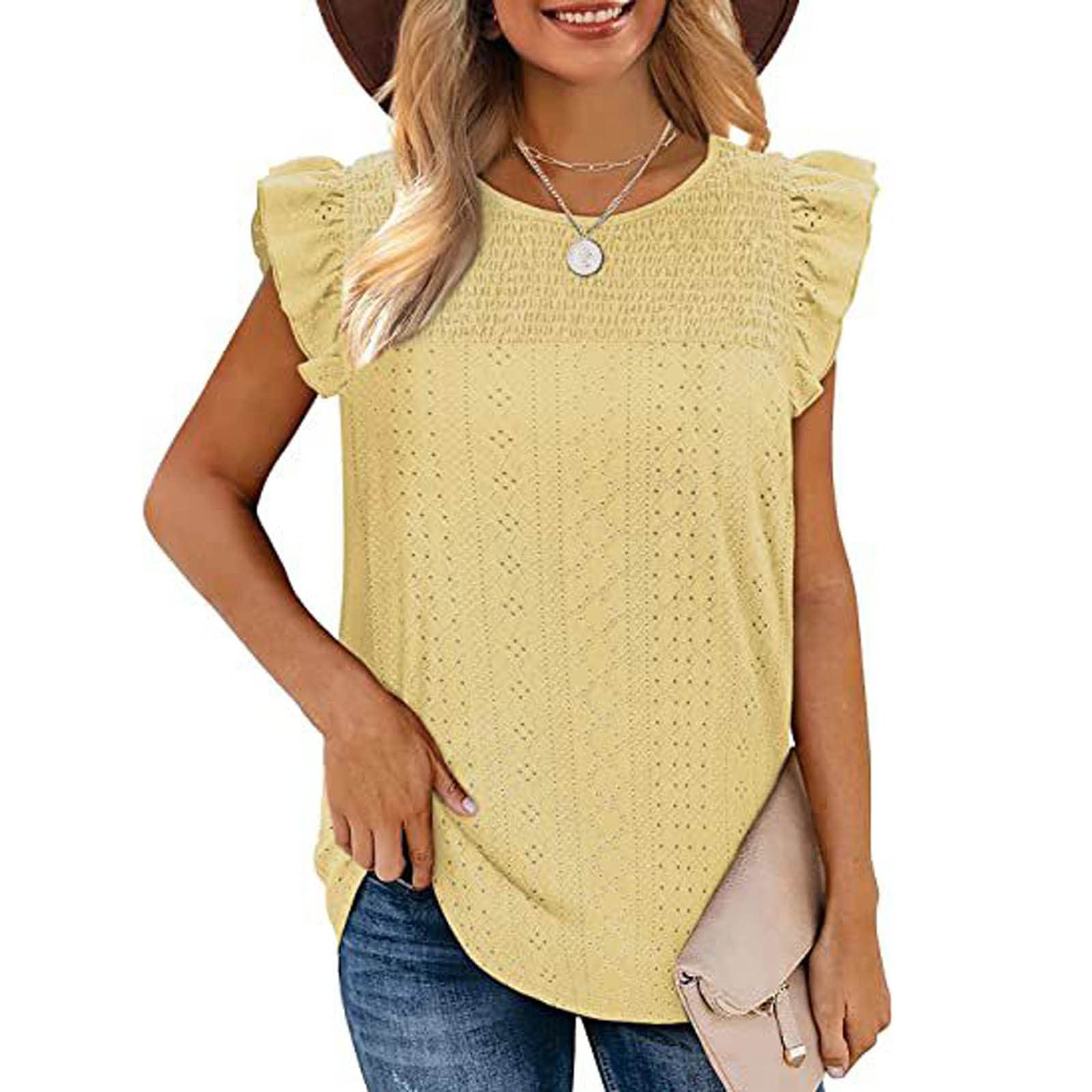 Oelaio Women's Summer Sleeveless Eyelet Embroidery Tank Top - Breathable Lace Fabric Casual Blouse for Beach, Vacation & Daily Wear
