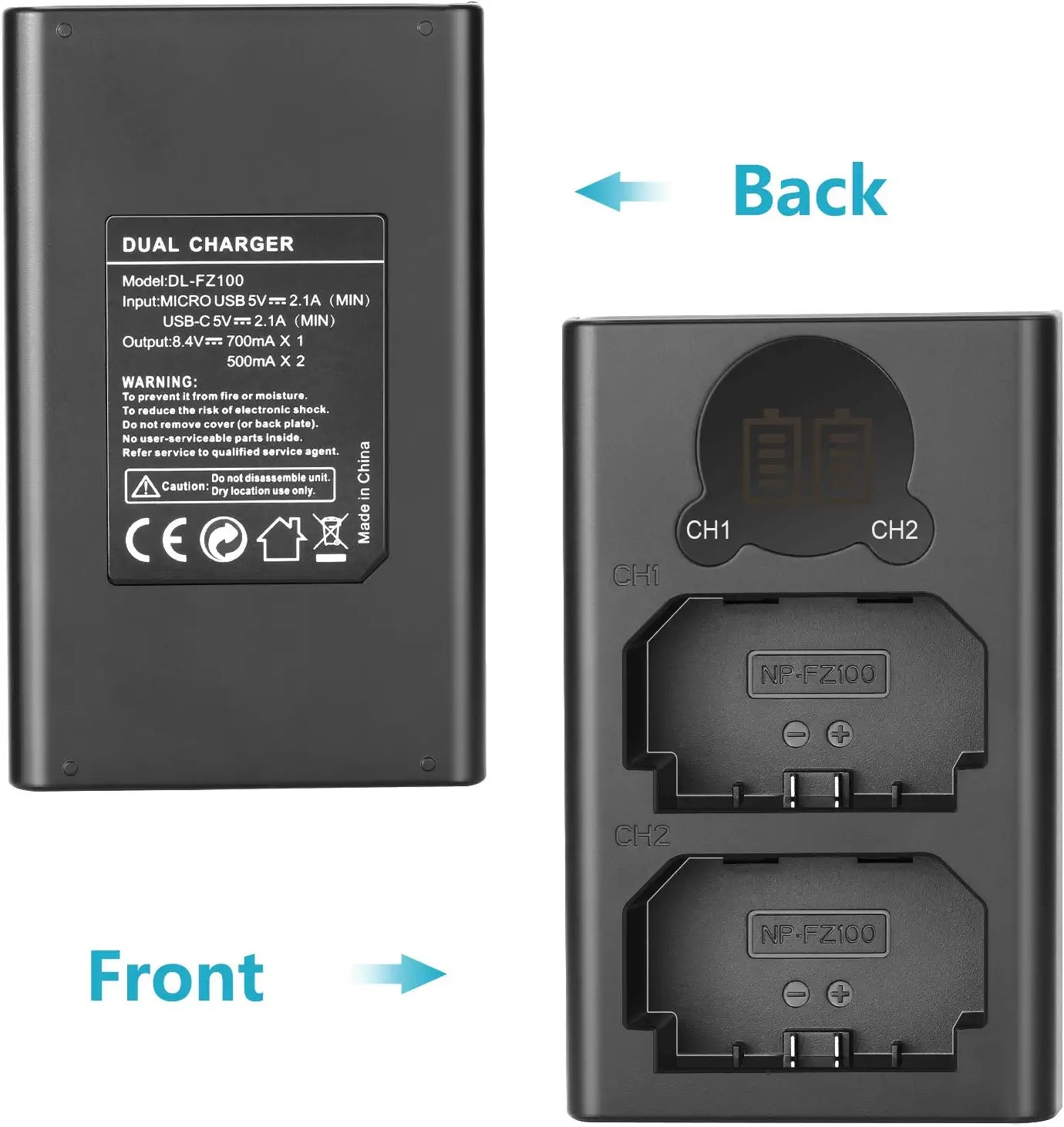 NEEWER NP-FZ100 Replacement Battery Charger Set for Sony Cameras - Compatible with Sony A7 III, A7R III, A9 & More - Perfect for Travel, Vlogging & Professional Photography