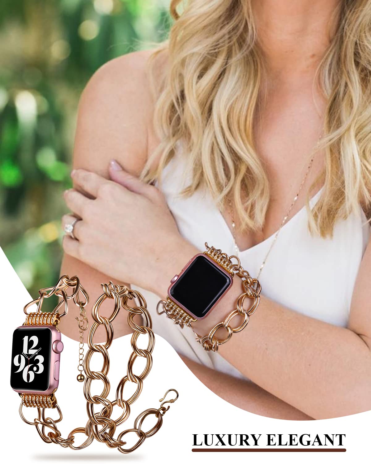VIQIV Luxury Metal Watch Band Compatible with Apple Watch Ultra/SE/Series 8/7/6/5/4/3/2/1 - 38mm 40mm 41mm 42mm 44mm 45mm 49mm Starlight Bracelet Strap for Women & Girls | Perfect for Work, Parties & Everyday Wear
