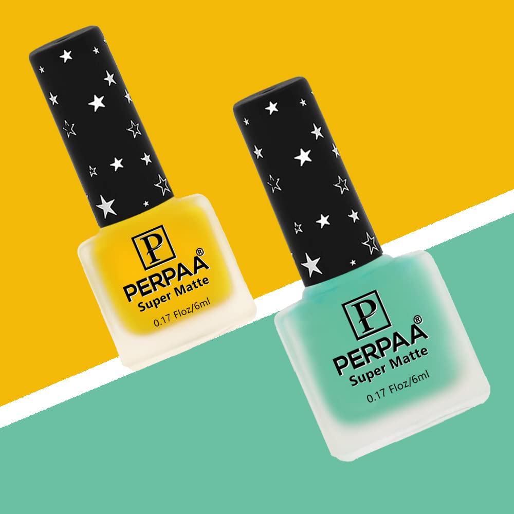 PERPAA® Super Matte Nail Polish - Non-Toxic, Long Lasting, Chip Resistant & Quick Dry Vegan Nail Enamel (2 Pack: Sea Green & Yellow) - Perfect for Everyday Wear, Parties & Nail Art Designs