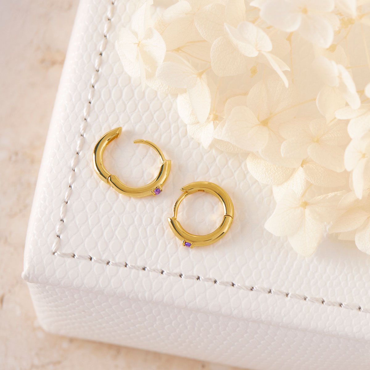 Comet Amethyst Huggie Hoop Earrings - 14K Gold Plated Minimalist Huggie Hoops for Women - Perfect for Everyday Wear, Date Nights & Special Occasions