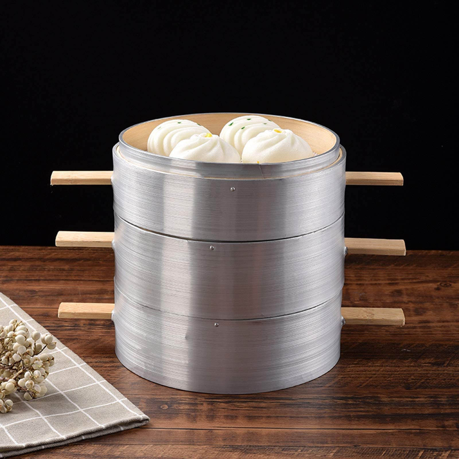 Premium 3-Tier Bamboo Steamer Basket for Healthy Cooking - Chinese Food Steamer with Aluminum Alloy Edging - Perfect for Rice, Dim Sum, Vegetables & Fish - Ideal for Asian Cuisine, Meal Prep & Healthy Eating at Home