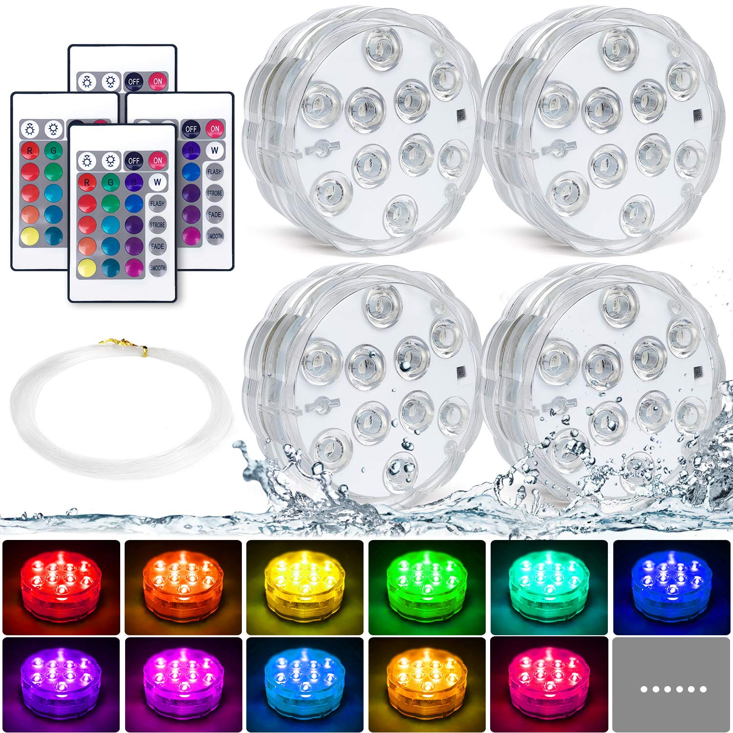 Waterproof Submersible LED Pool Lights with Remote - 4Pack for Inground & Aboveground Pools, Outdoor Decor, Pond, Fountain, Aquarium | Perfect for Night Swimming, Garden Lighting & Water Feature Illumination
