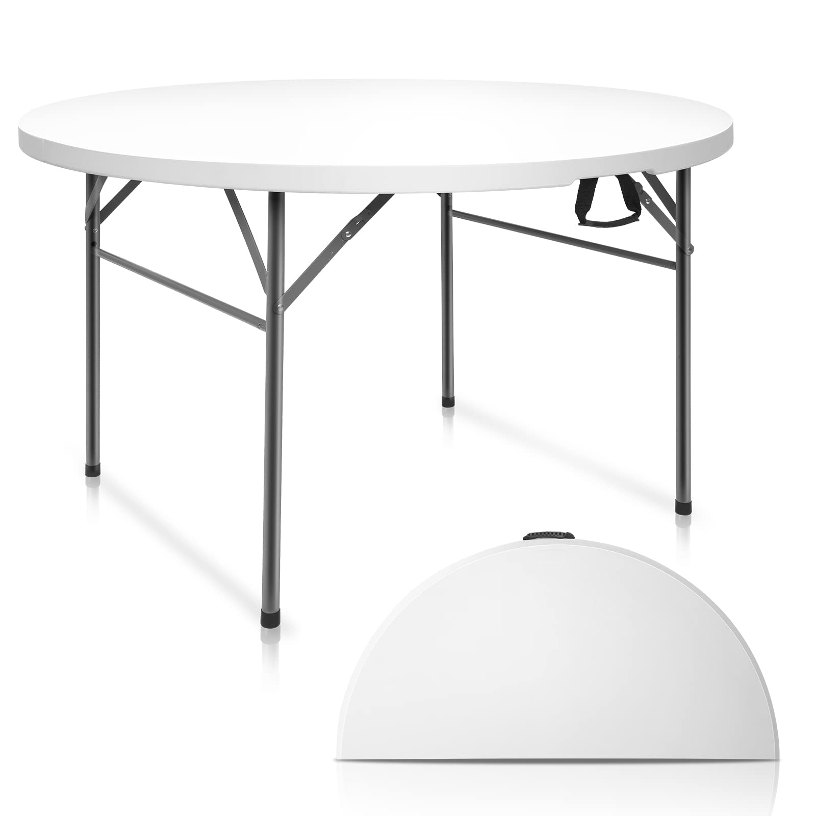 VINGLI 48 Inch Round Bi-Folding Commercial Table - 4 Feet Portable Plastic Folding Dining Card Table for Kitchen, Outdoor, Party, Wedding, Events - 2 Pack - Perfect for Catering, Banquets, Picnics, and Backyard Gatherings