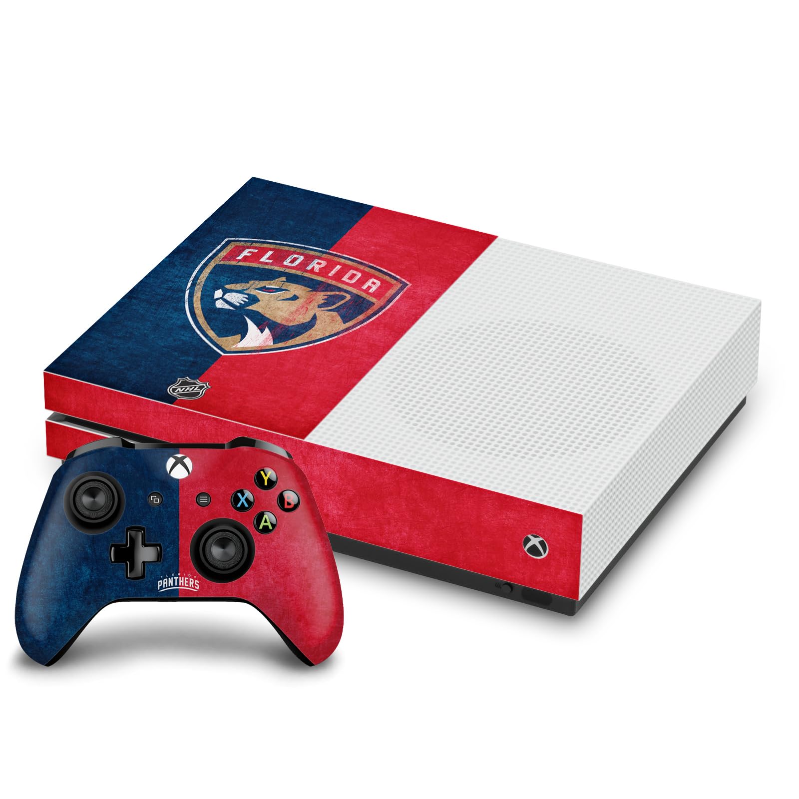 Official NHL Licensed Florida Panthers Distressed Vinyl Gaming Skin Sticker Cover Compatible with Xbox One S Console and Controller Bundle - Perfect for Gaming Enthusiasts and NHL Fans
