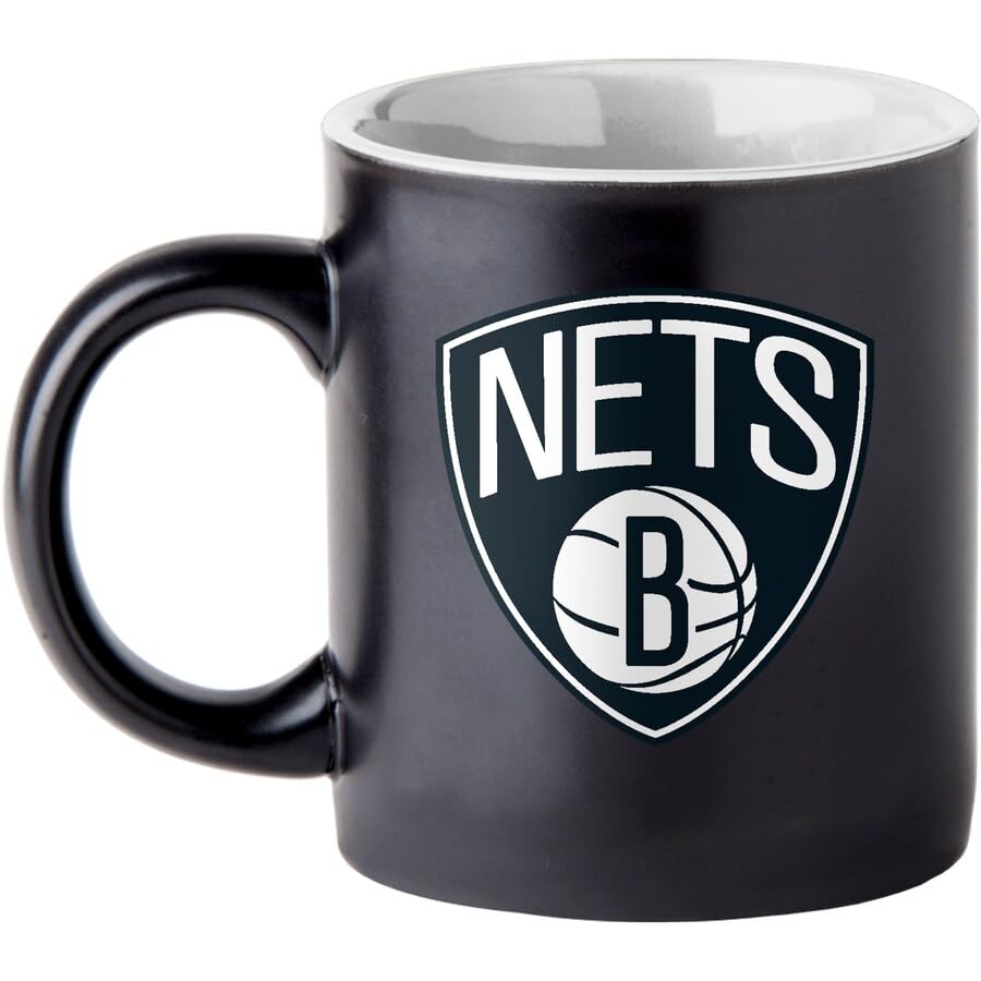 Boelter Brands NBA Brooklyn Nets Two-Toned Matte Black Coffee Mug with Inner Team Color - Perfect for Home, Office & Gifting