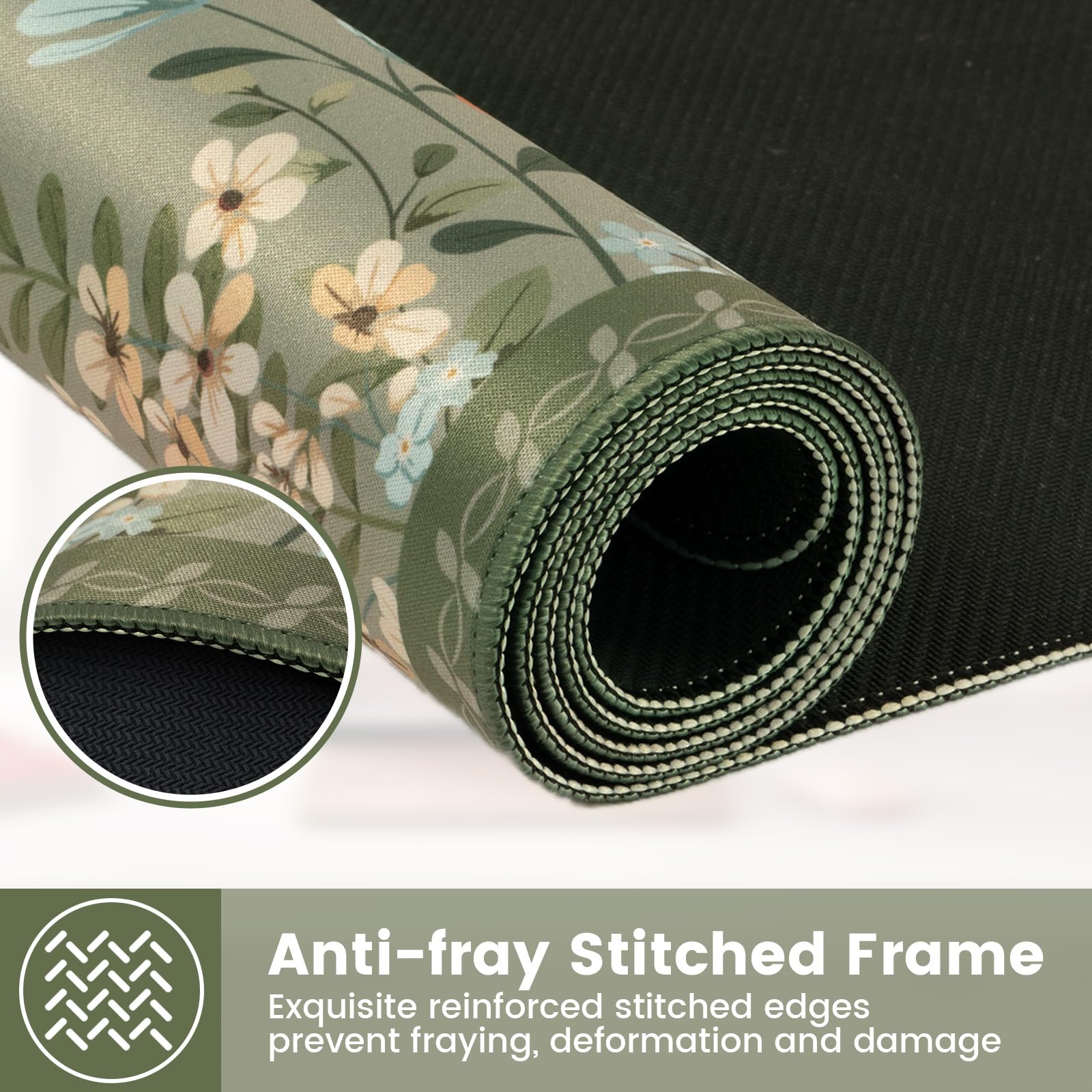 HAOCOO Floral Desk Mat - Extra Large Non-Slip Rubber Base Keyboard & Mouse Pad, Waterproof Office Desk Mat for Computer, Gaming & Work - Dark Green - Perfect for Women's Workspace & Home Office Setup