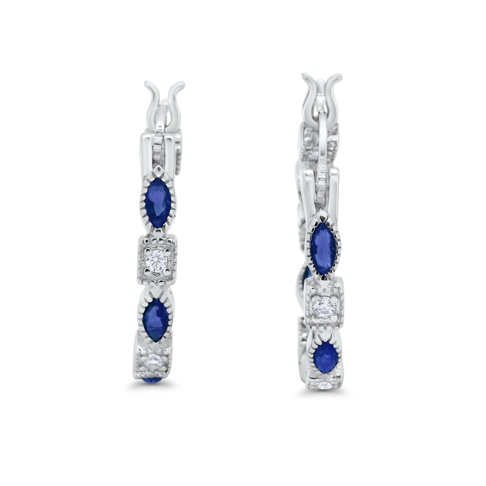 21mm Art Deco Hoop Earrings - Marquise & Round Cubic Zirconia 925 Sterling Silver Jewelry | Choose Your Color | Perfect for Weddings, Parties & Evening Events