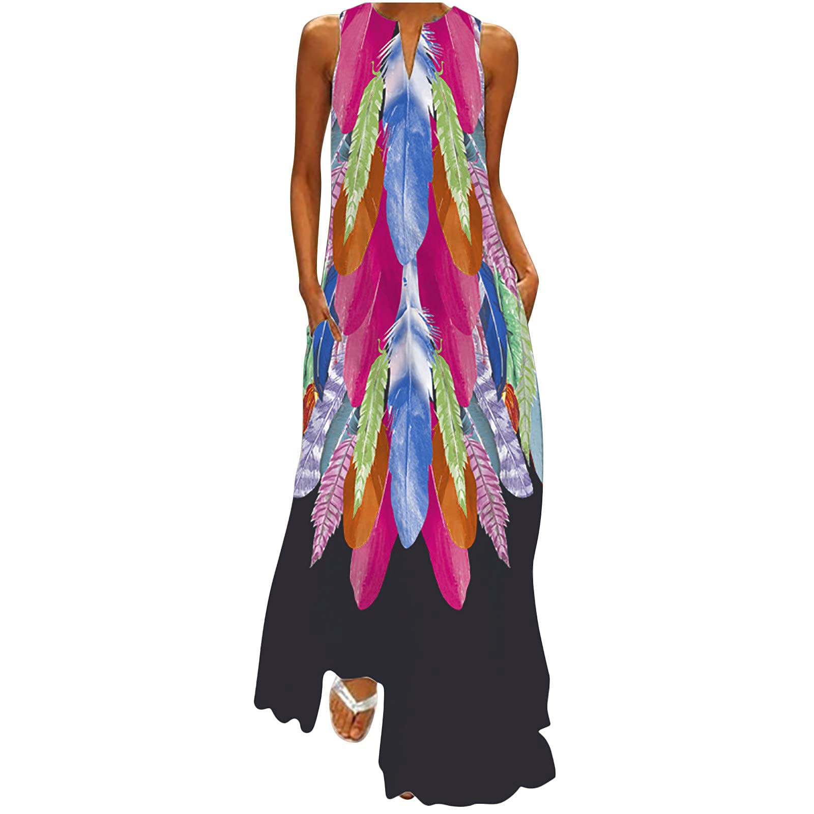 Stylish Plus Size Maxi Dresses for Women - Floral Striped Sleeveless Summer Swing Dress with Full Length Design | Perfect for Beach Vacations, Date Nights & Casual Outings