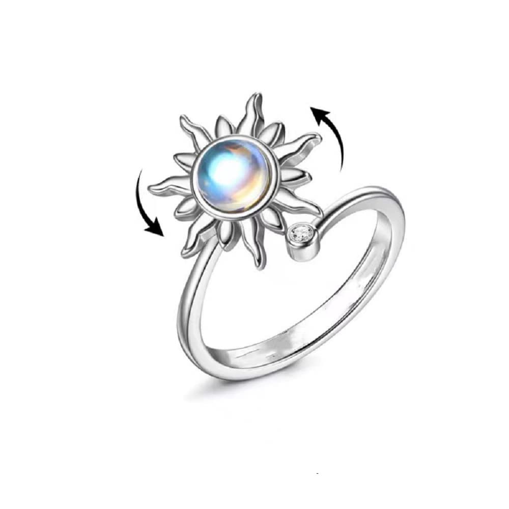 Colorful Bling Fidget Anxiety Rings for Women - Adjustable Spinner Rings with Sunflower & Moon Star Designs - Stress Relief Jewelry for Anxiety, ADHD & Focus - Perfect for Office, Travel & Daily Wear