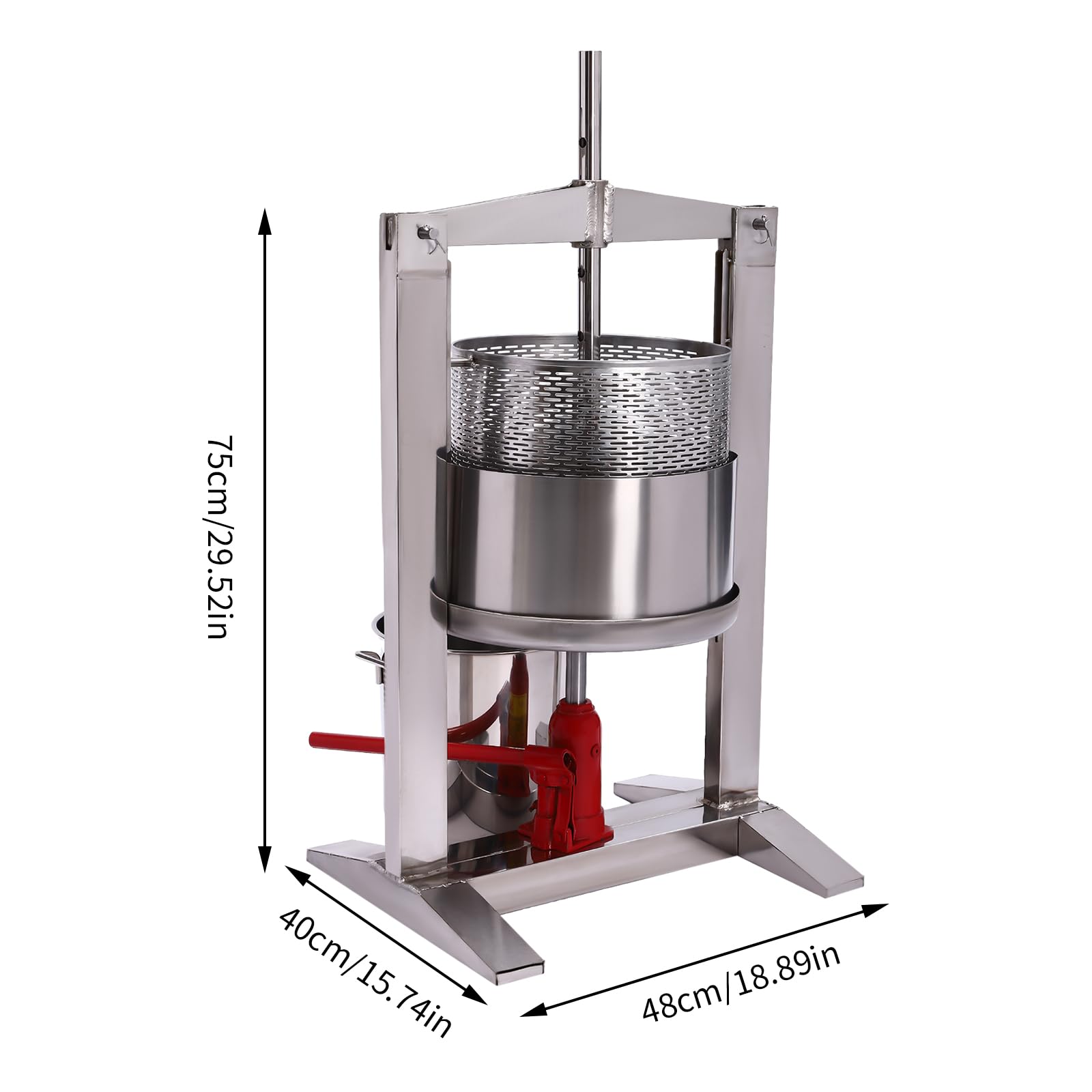 5.28 Gallon (20L) Heavy-Duty Stainless Steel Fruit & Wine Press with Hydraulic Jack - Manual Juice Crusher for Apple, Grape, Berry - Perfect for Home Winemaking, Cider Pressing & Fresh Juice Extraction