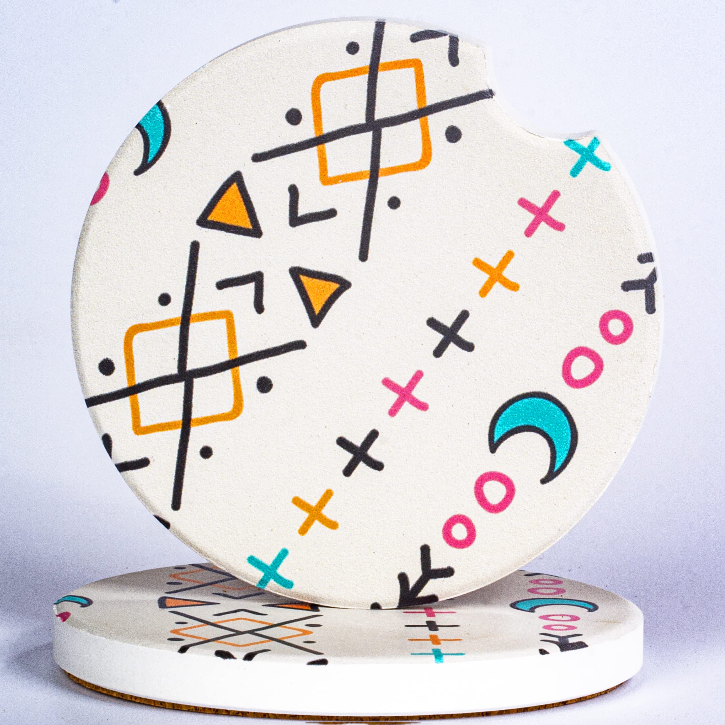 Yeeper 2-Pack Ceramic Car Coasters for Cup Holders - Absorbent Geometric Design Auto Accessories, Non-Slip Drink Coasters for Coffee, Soda & Water Bottles - Perfect for Cars, Trucks & Office Desks