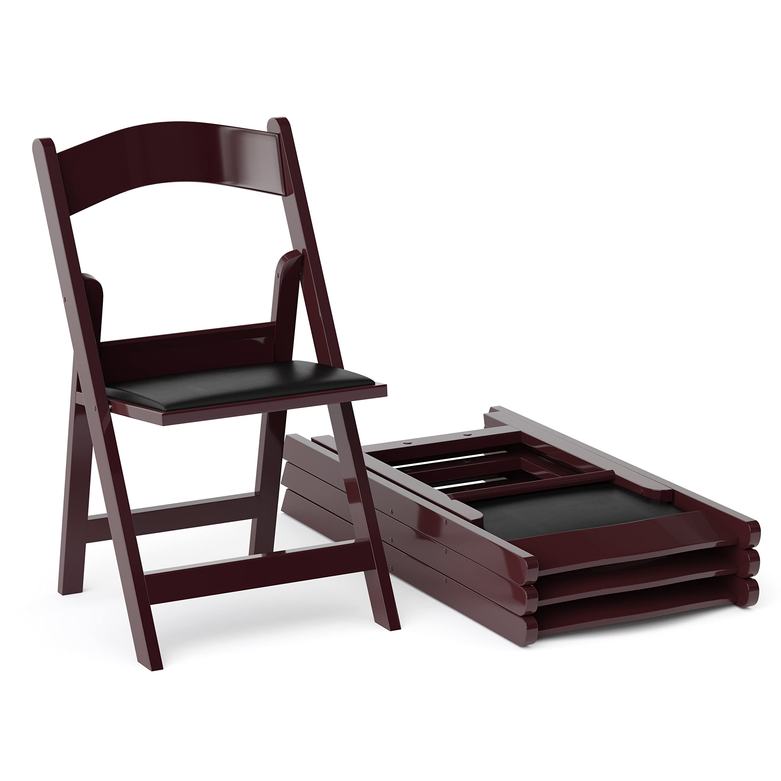 4 Pack Red Mahogany Resin Folding Chairs - Heavy Duty 1000 lbs Weight Capacity per Chair for Weddings, Parties, and Outdoor Events