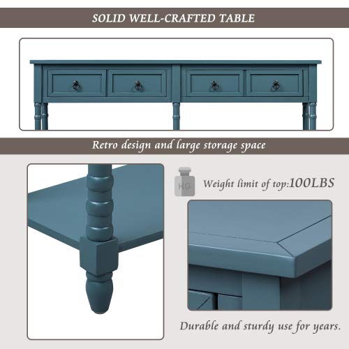 Antique Navy Console Table with Storage - Sofa Table with Drawers and Shelf for Entryway, Living Room | Hallway Furniture, Home Decor, Narrow Side Table for Small Spaces