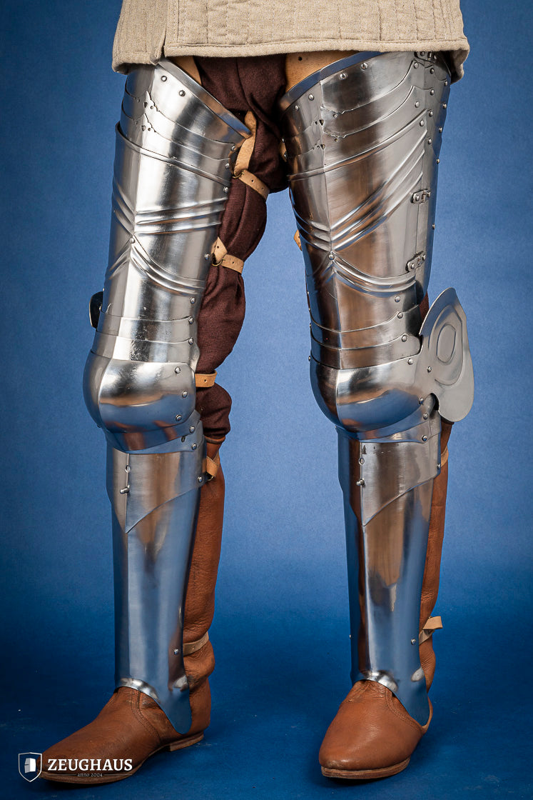 15th Century German Full Leg Armor - 1.2mm Polished Steel - Medieval Knight Costume & LARP Accessory for Renaissance Fairs, Cosplay, and Historical Reenactments