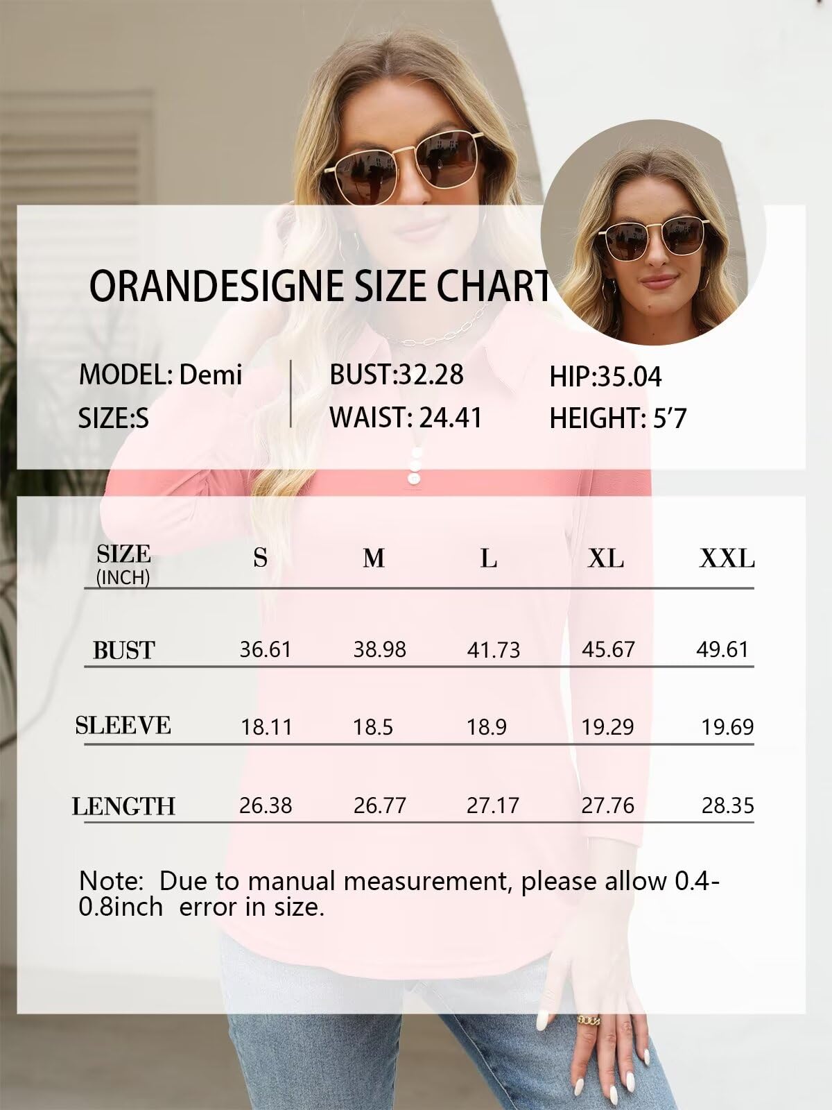 ORANDESIGNE Women's 3/4 Sleeve V-Neck Polo Shirt - Casual Summer Button Down Top - Breathable Cotton Tee for Work, Golf & Everyday Wear