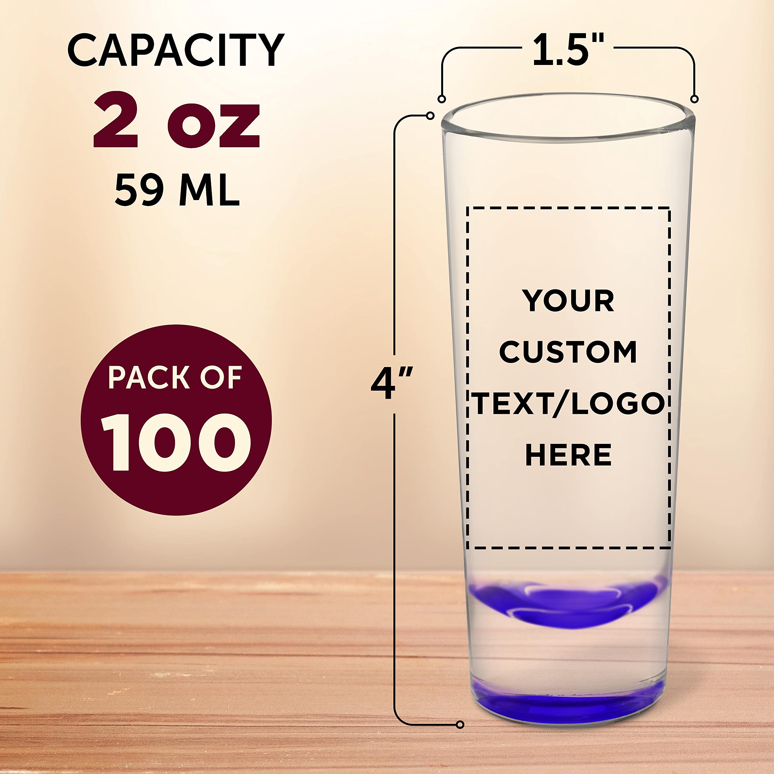 Custom 2 oz Cordial Shot Glasses - Bulk Pack of 100 Personalized Purple Shooter Glasses for Cocktails, Liquor & Party Drinks | Perfect for Birthday Celebrations, Weddings, Bars & Outdoor Events