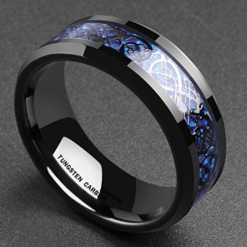 Yellow Chimes 2-Piece Titanium Steel Rings for Men - Dragon & Celtic Inlay Polish Finish, Black & Blue Rings for Men & Boys | Wedding, Gift, Fashion Jewelry