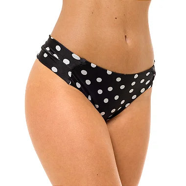 Black & White Polka Dot Brazilian Bikini Bottom - High Waisted Swimwear for Women, Summer Beach Vacation, Pool Party, and Tropical Getaways