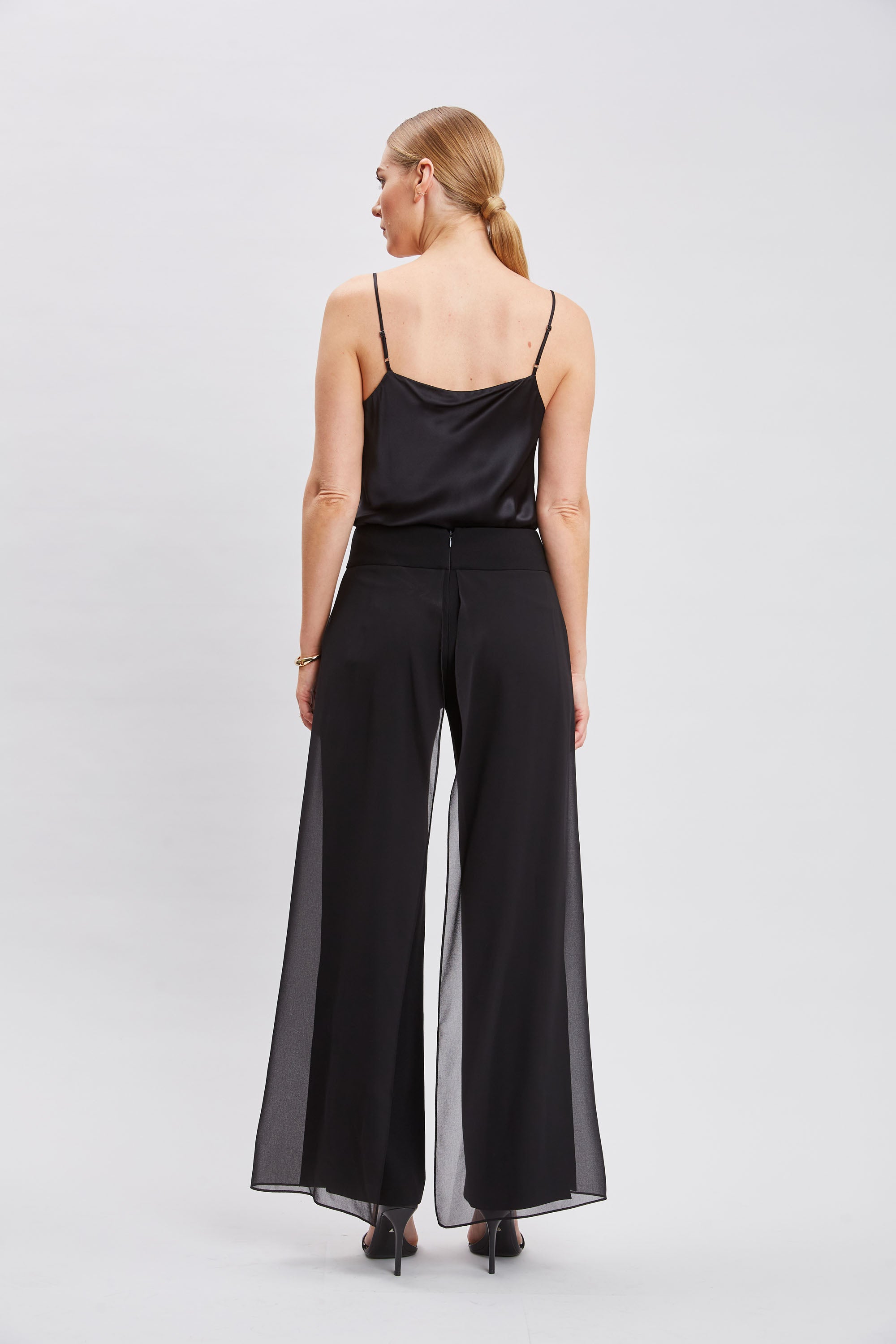 Elegant Chiffon Panel Pants for Women - Flowy Wide Leg Trousers with Side Slits - Perfect for Office, Party & Casual Wear