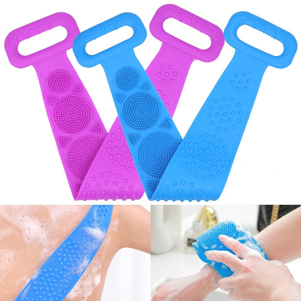 2-Pack Silicone Back Scrubber Belt for Shower & Bath - Exfoliating Body Brush with Soft Bristles & Massage Dots - Dual-Sided Design for Men & Women - Perfect for Deep Cleansing, Exfoliation & Relaxation in Bathroom or Spa (Multicolor)