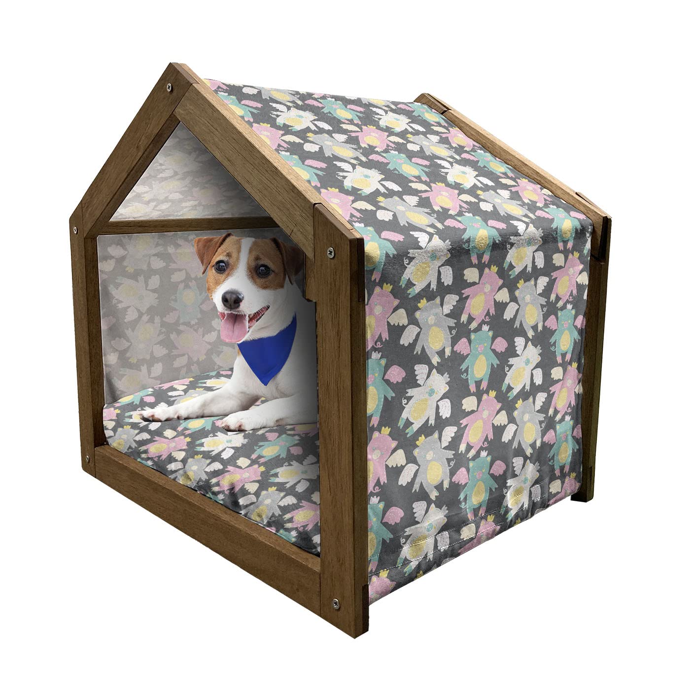 Lunarable Colorful Wooden Pet House - Cozy Indoor/Outdoor Dog & Cat Shelter for Small to Medium Pets - Perfect for Home, Yard, or Travel Use